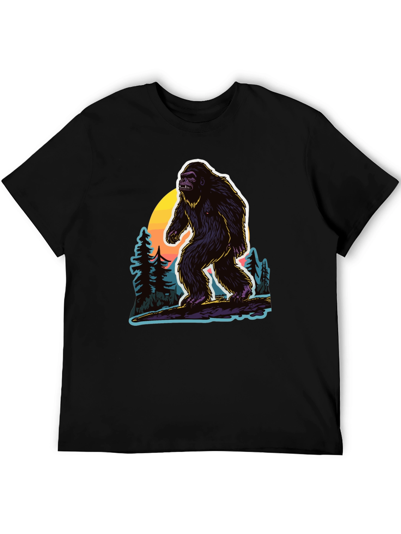 Black Bigfoot Sunset Tee - Cryptid Adventure Shirt view 5