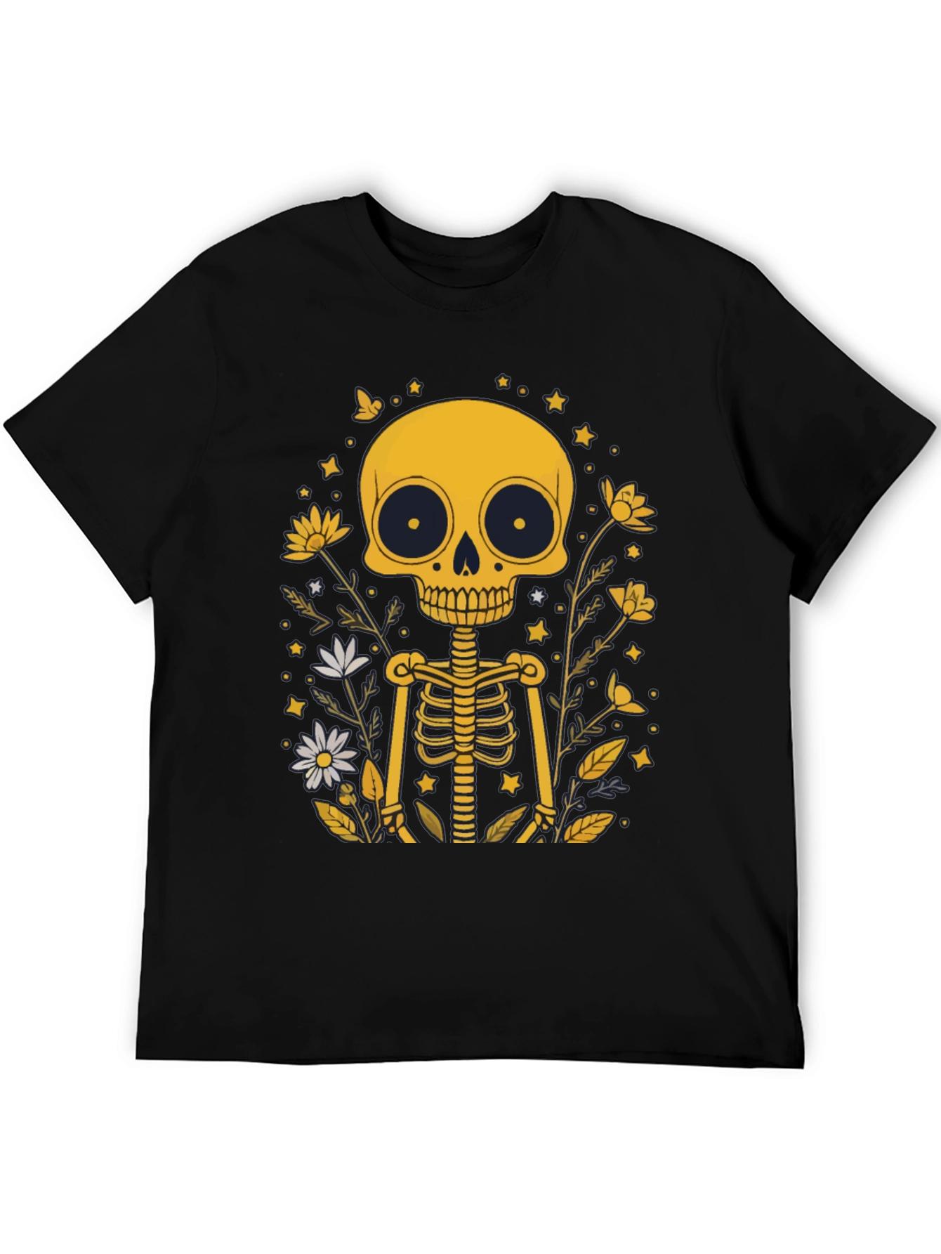Black Skeleton Floral Graphic Tee - Black Unisex T-Shirt view 5
