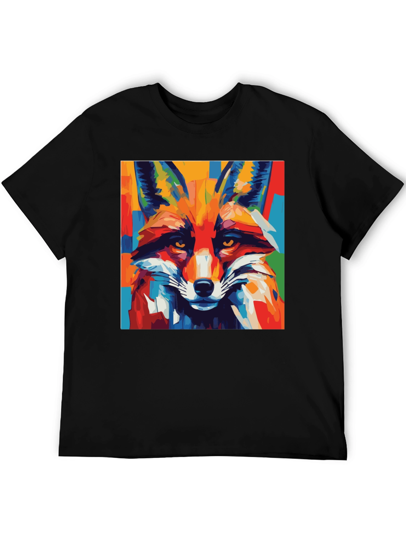 Black Abstract Fox Graphic Tee - Bold Animal Print Shirt view 5