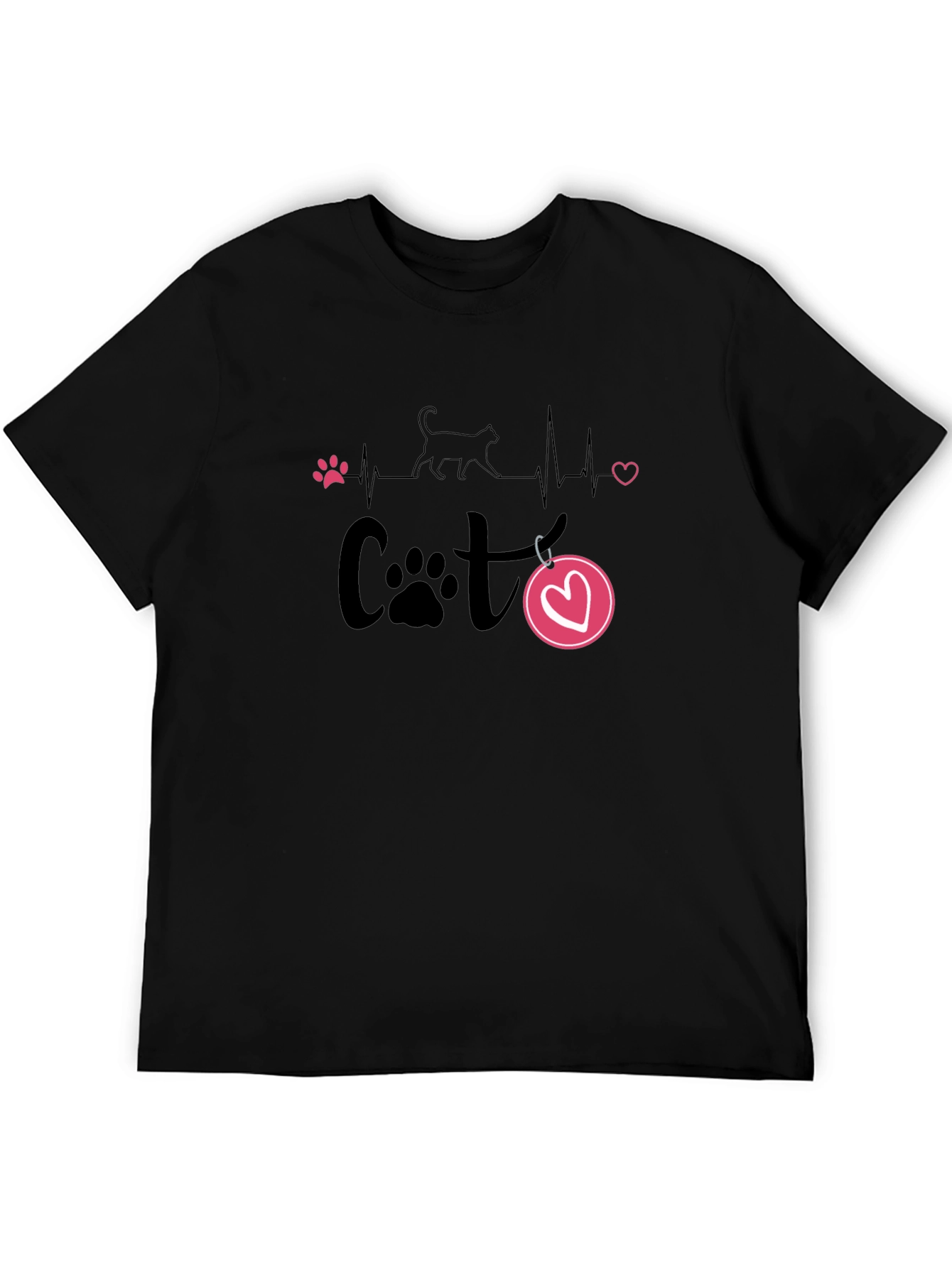 Black Cat Lover Heartbeat T-Shirt view 5