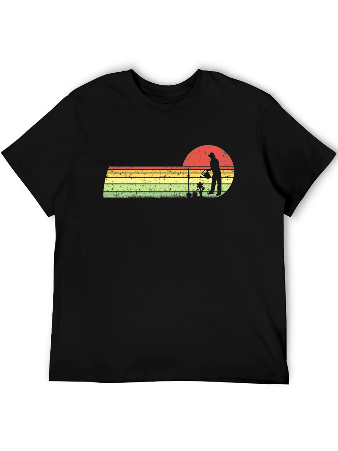 Black Vintage Gardener T-Shirt - Retro Sunset Design view 5