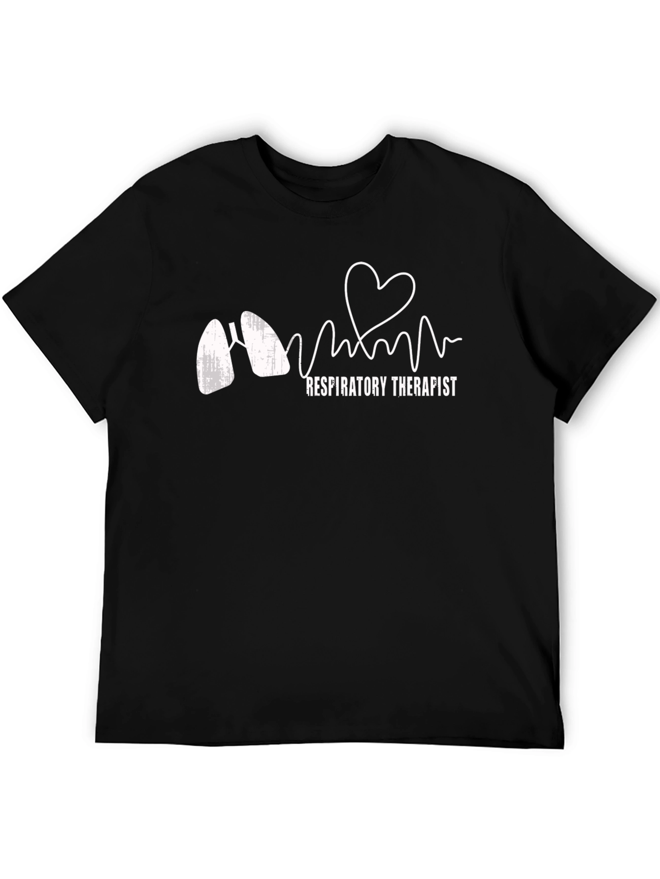 Black Respiratory Therapist Heartbeat T-Shirt view 5
