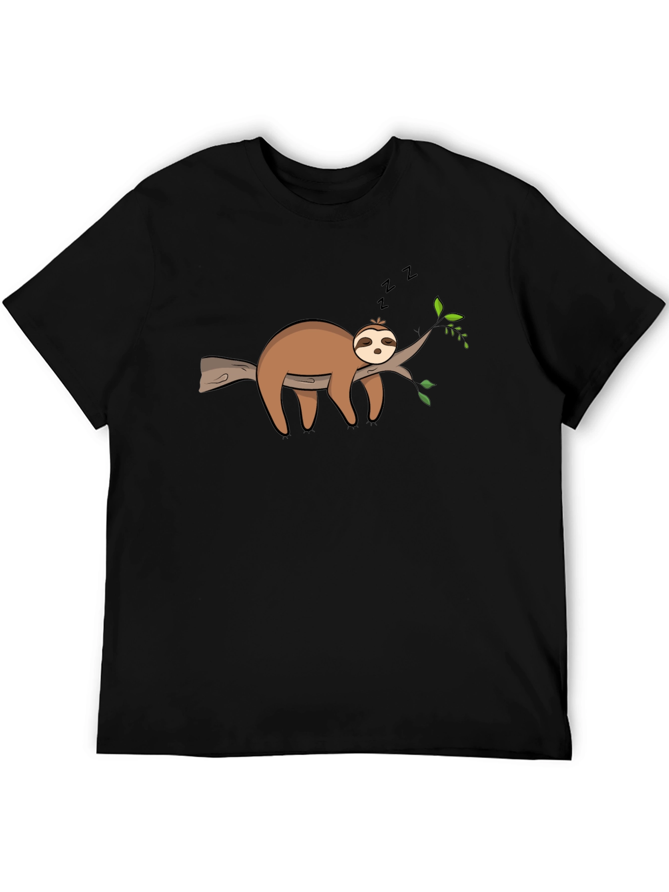 Black Cute Sleeping Sloth On Branch Graphic T-Shirt view 5