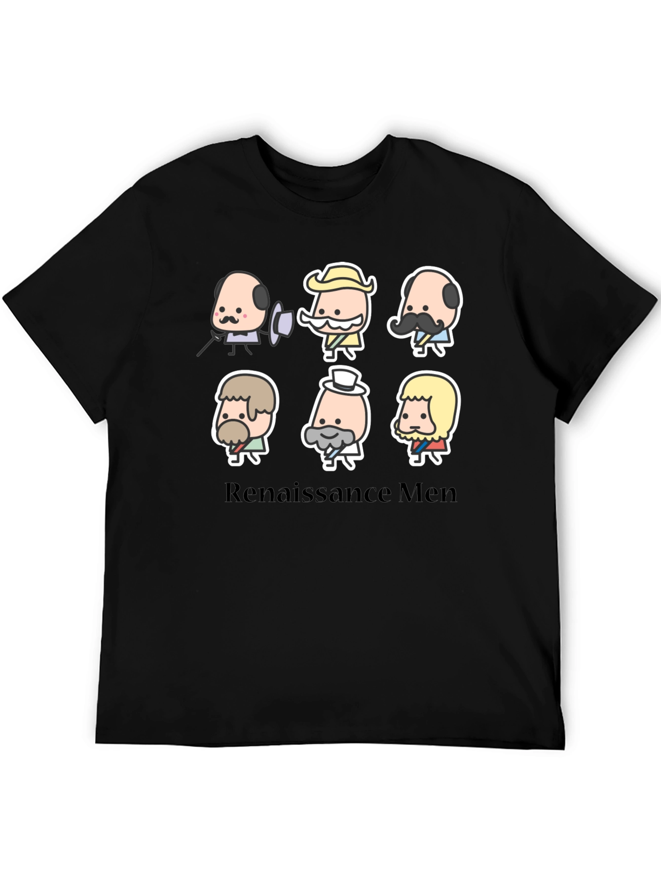 Black Renaissance Men Cartoon T-Shirt - Black view 5