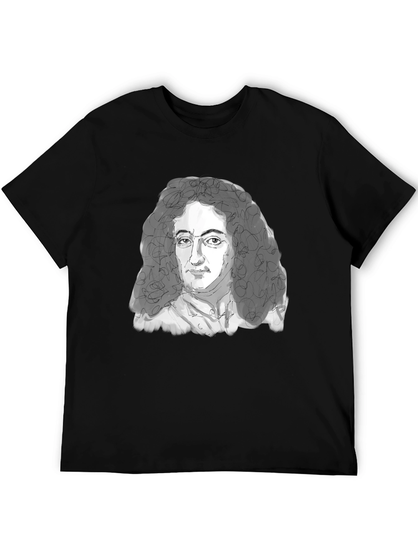 Black Leibniz Portrait T-Shirt - Black Graphic Tee view 5