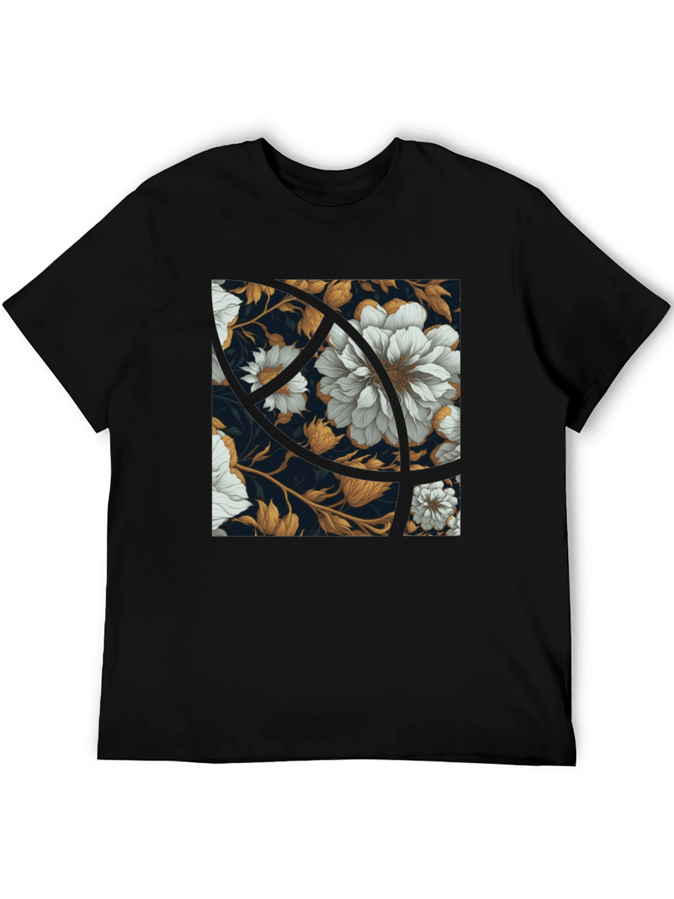 Black Floral Graphic Print Black Crew Neck Tee view 5