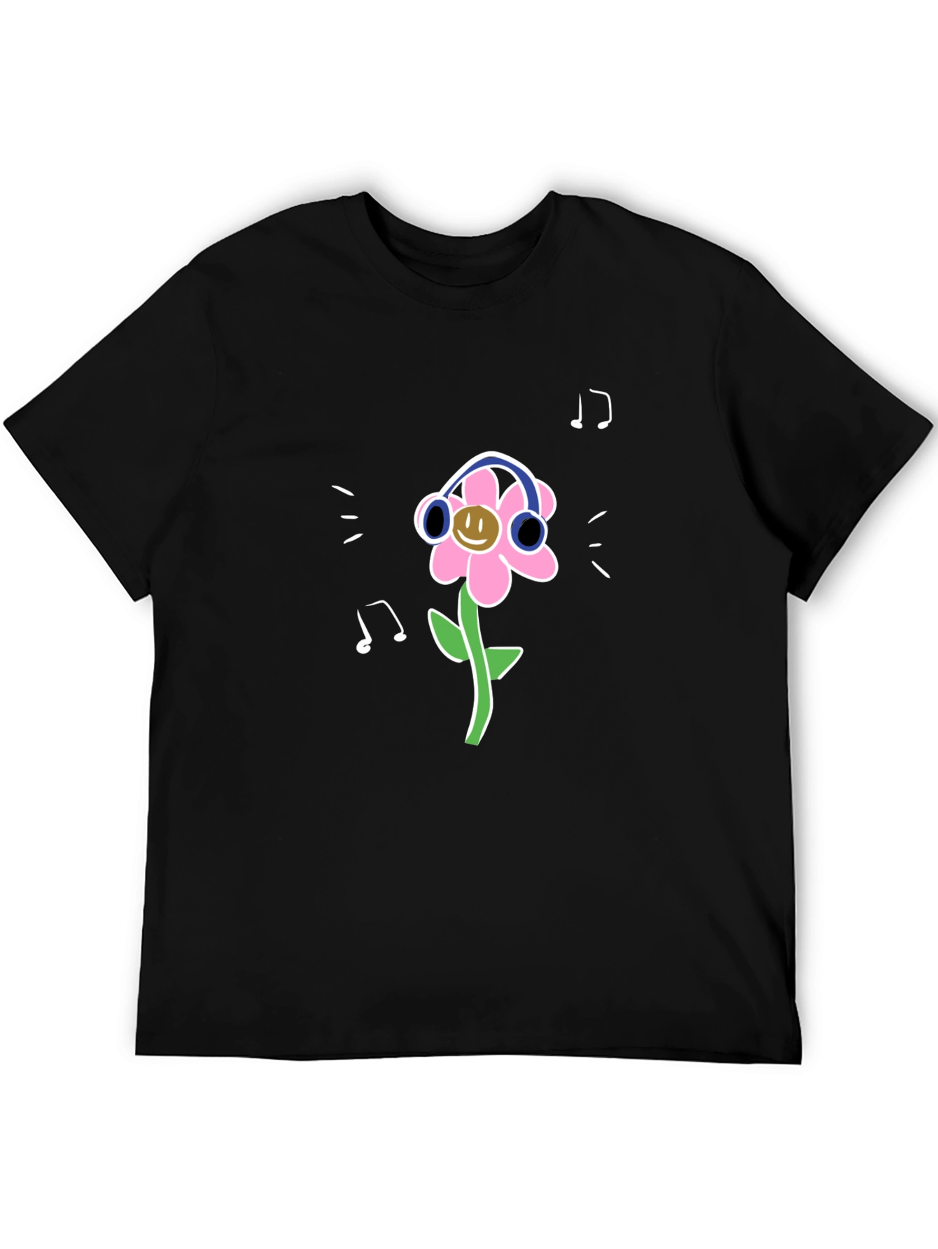 Black Fun Flower Graphic Tee - Black Casual Shirt view 5