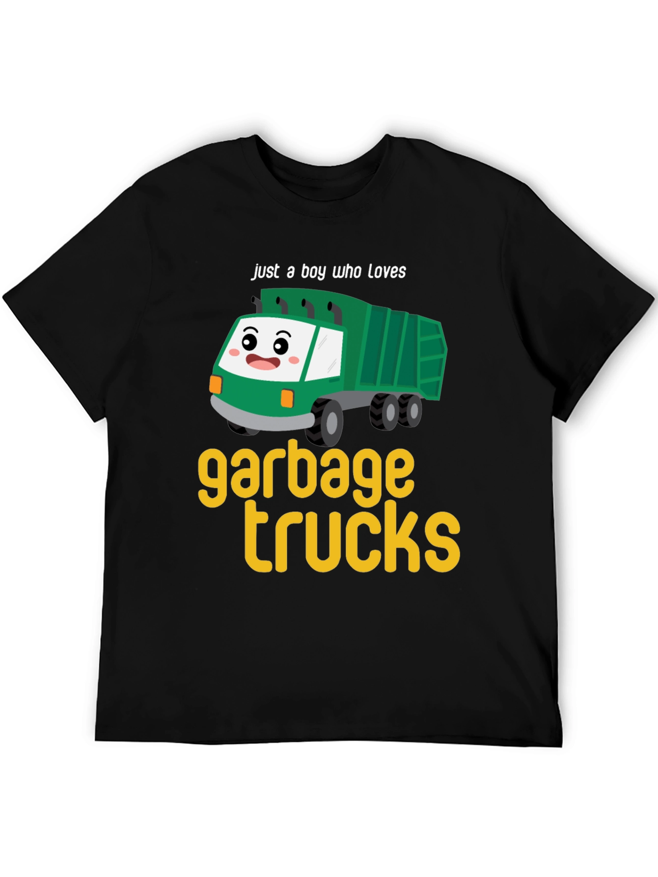 Black Garbage Truck Lover Tee - Boy's Cute Cartoon Truck T-Shirt view 5