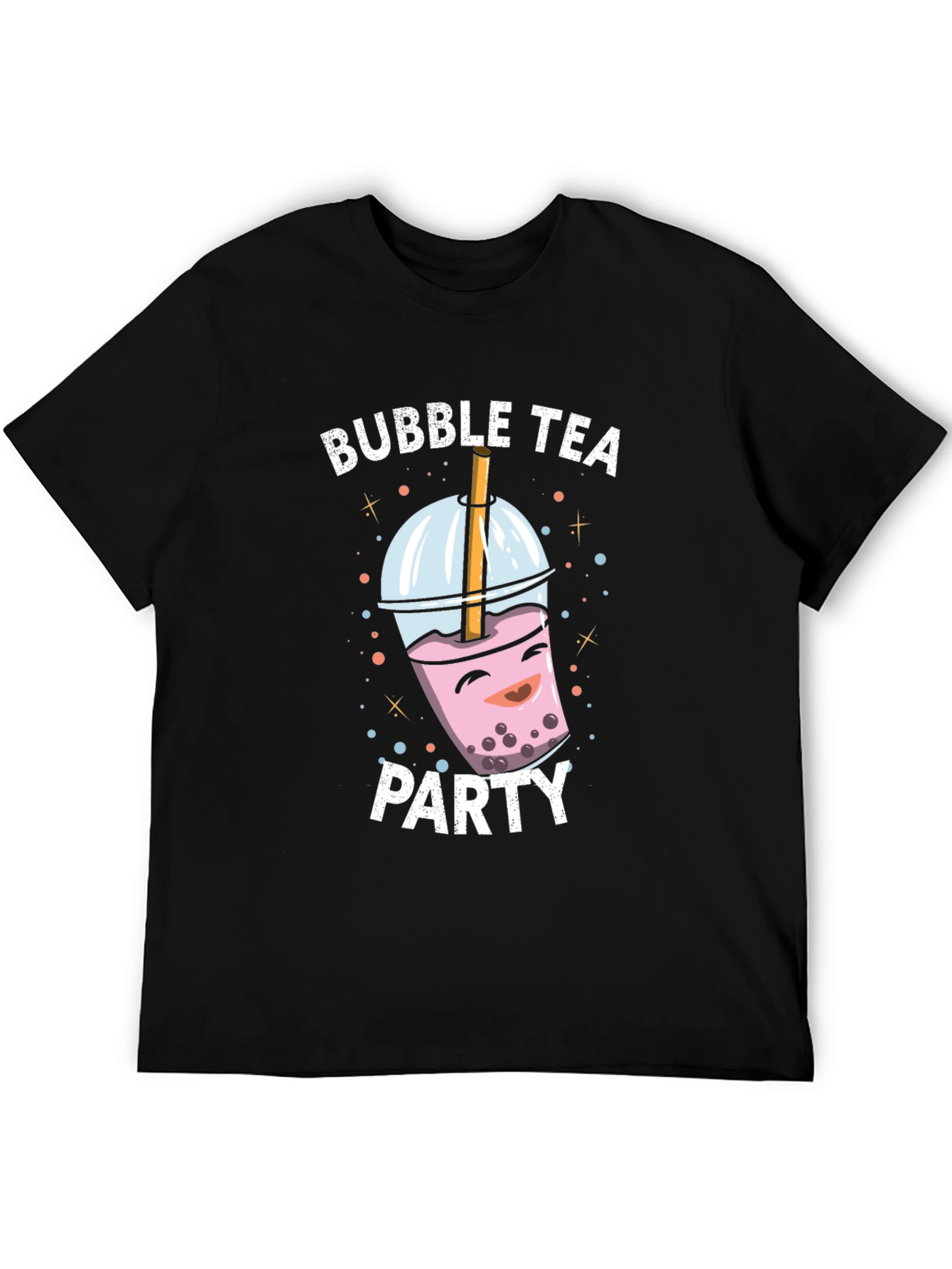 Black Bubble Tea Party Graphic Tee - Black Cotton T-Shirt view 5