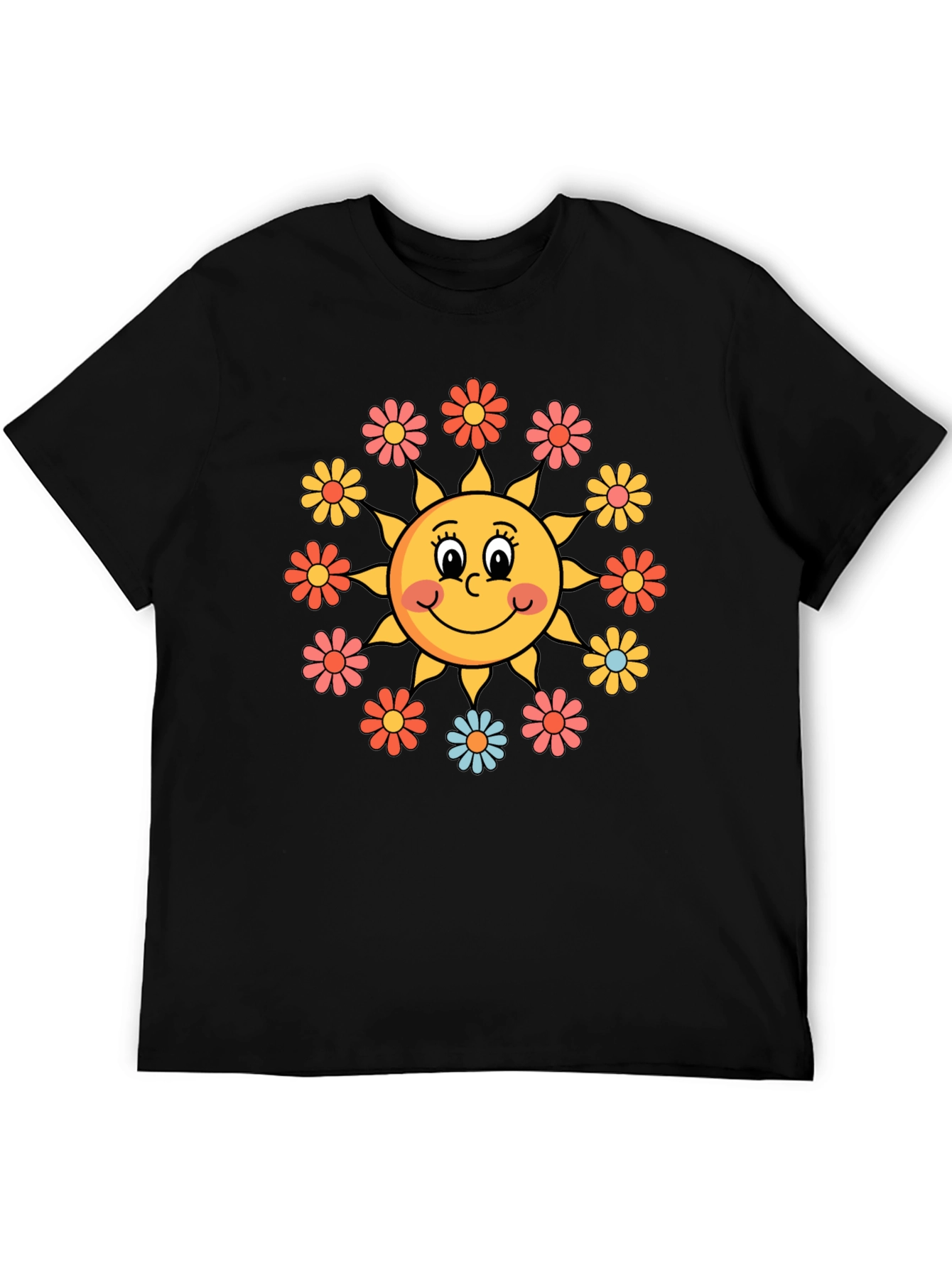 Black Retro Sun & Floral Graphic Tee - Groovy Vibes view 5