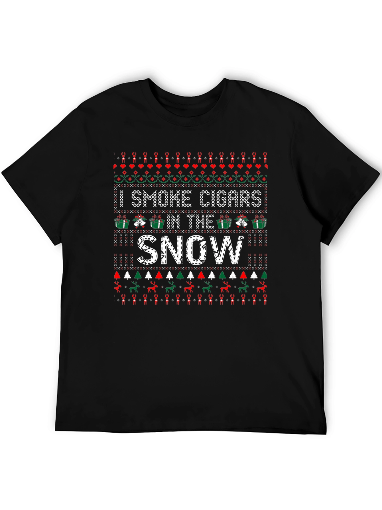 Black Funny Ugly Christmas Cigar Smoker T-Shirt view 5