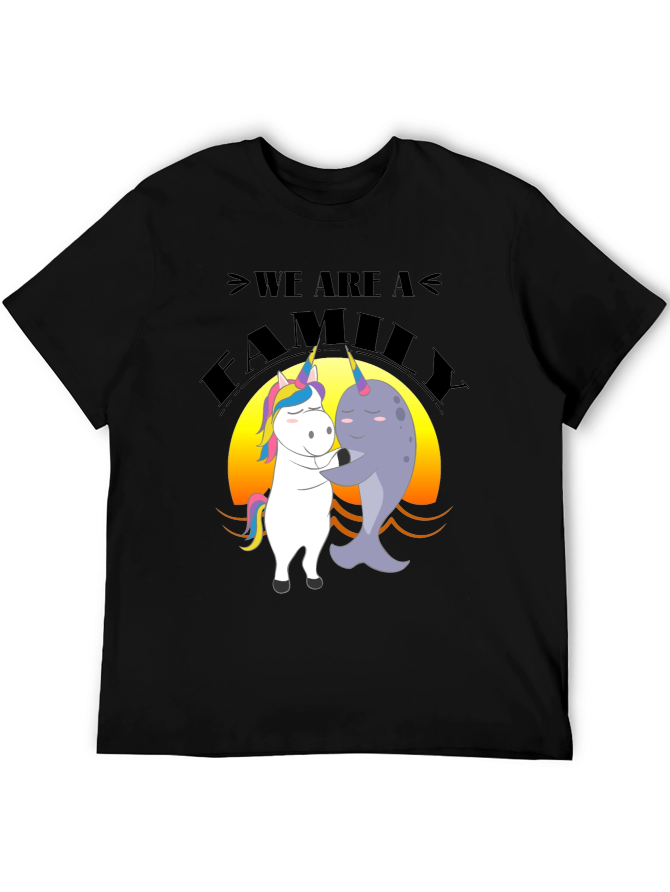 Black Unicorn and Narwhal Family T-Shirt view 5