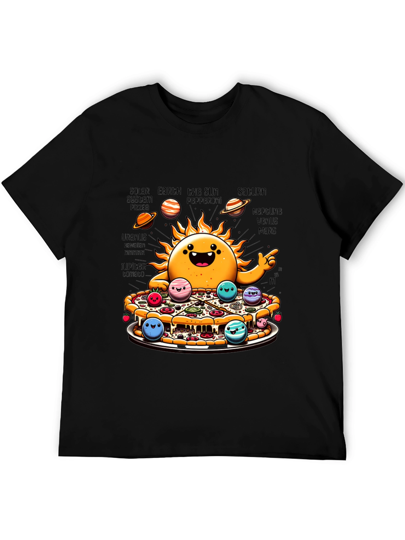 Black Solar System Pizza Funny Graphic Tee view 5