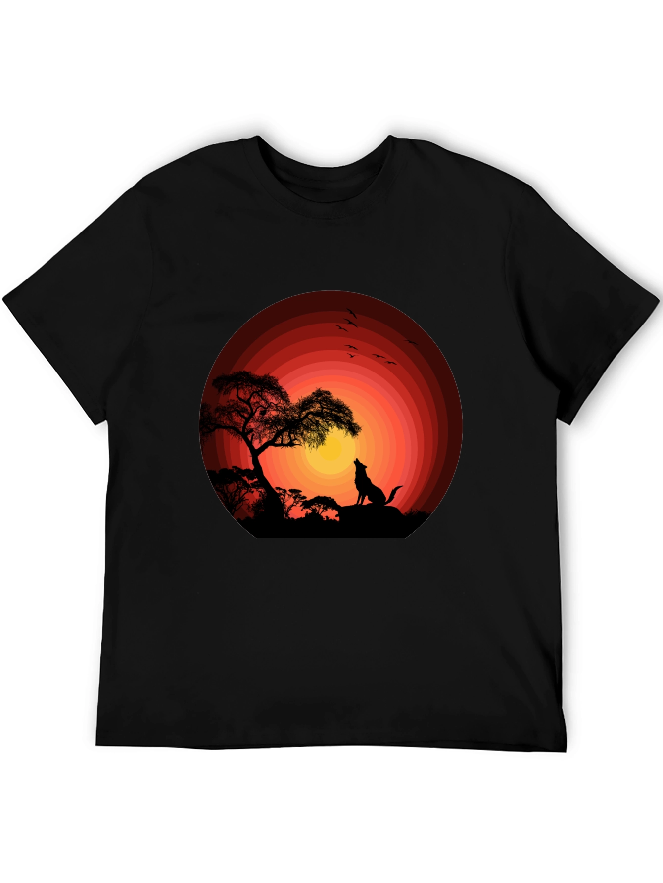 Black Wolf Sunset Graphic Tee - Black Cotton T-Shirt view 5