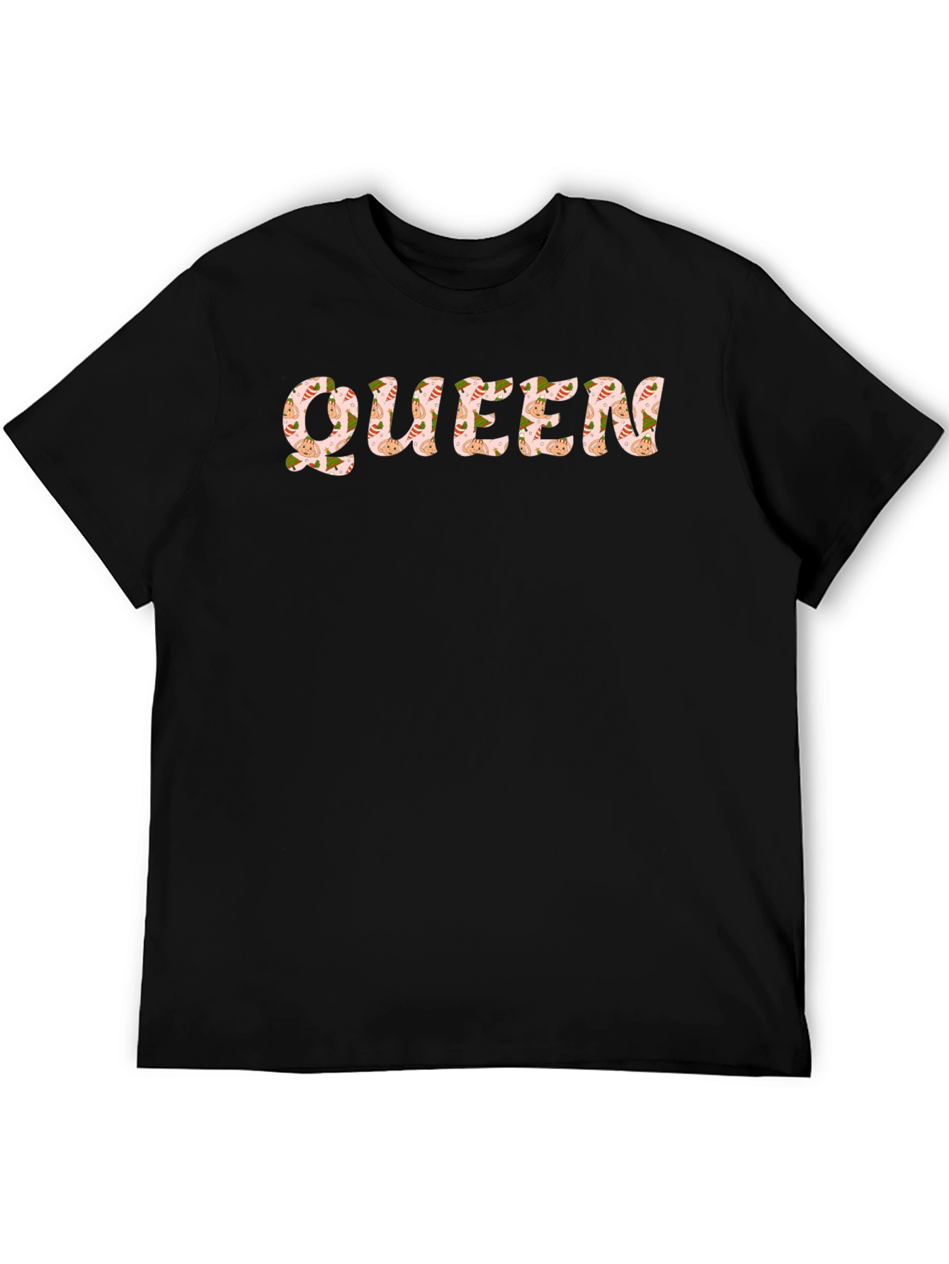 Black Queen Patterned T-Shirt - Black Crew Neck Tee view 5