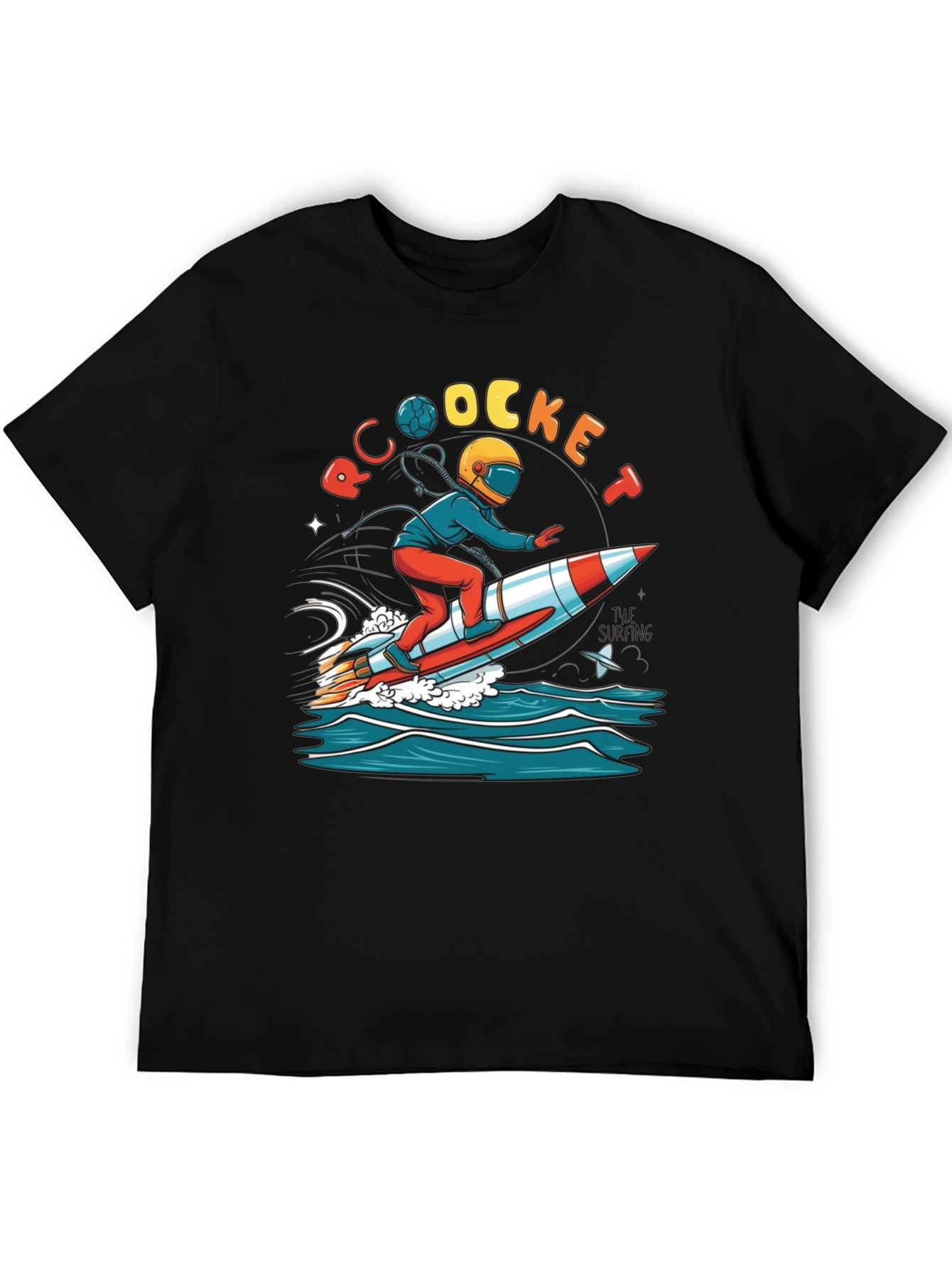 Black Rocket Surfing T-Shirt - Unique Graphic Tee view 5