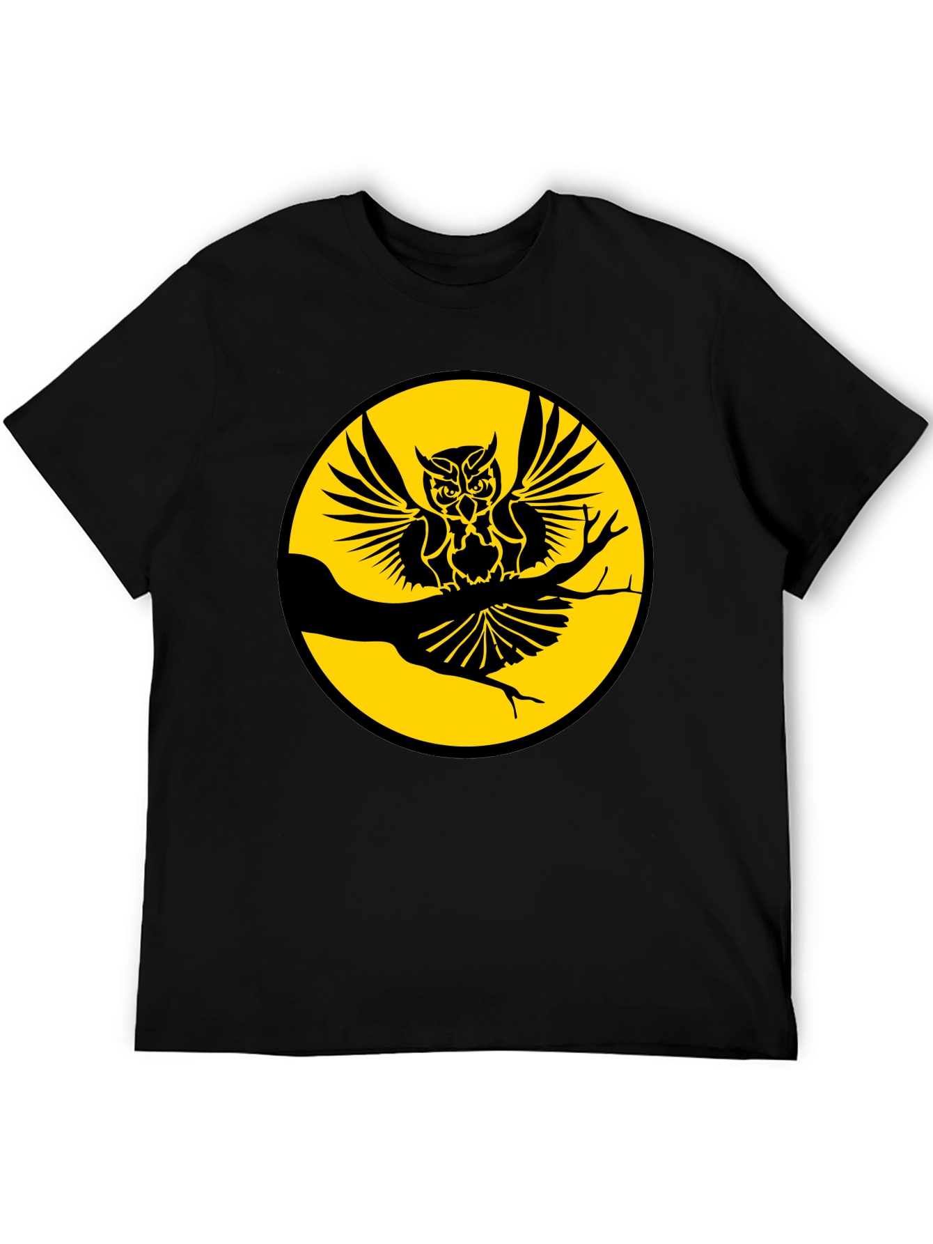 Black Owl on Branch Graphic Tee - Men's Black T-Shirt view 5