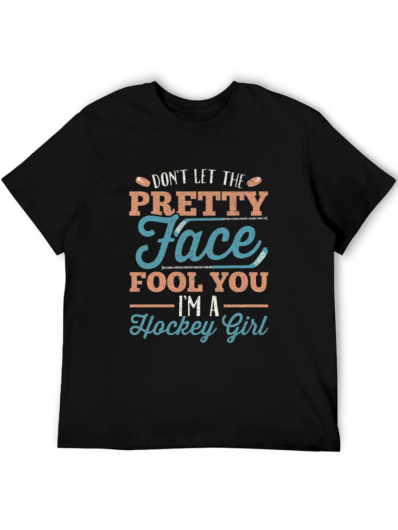 Black Pretty Face Hockey Girl Graphic T-Shirt view 5