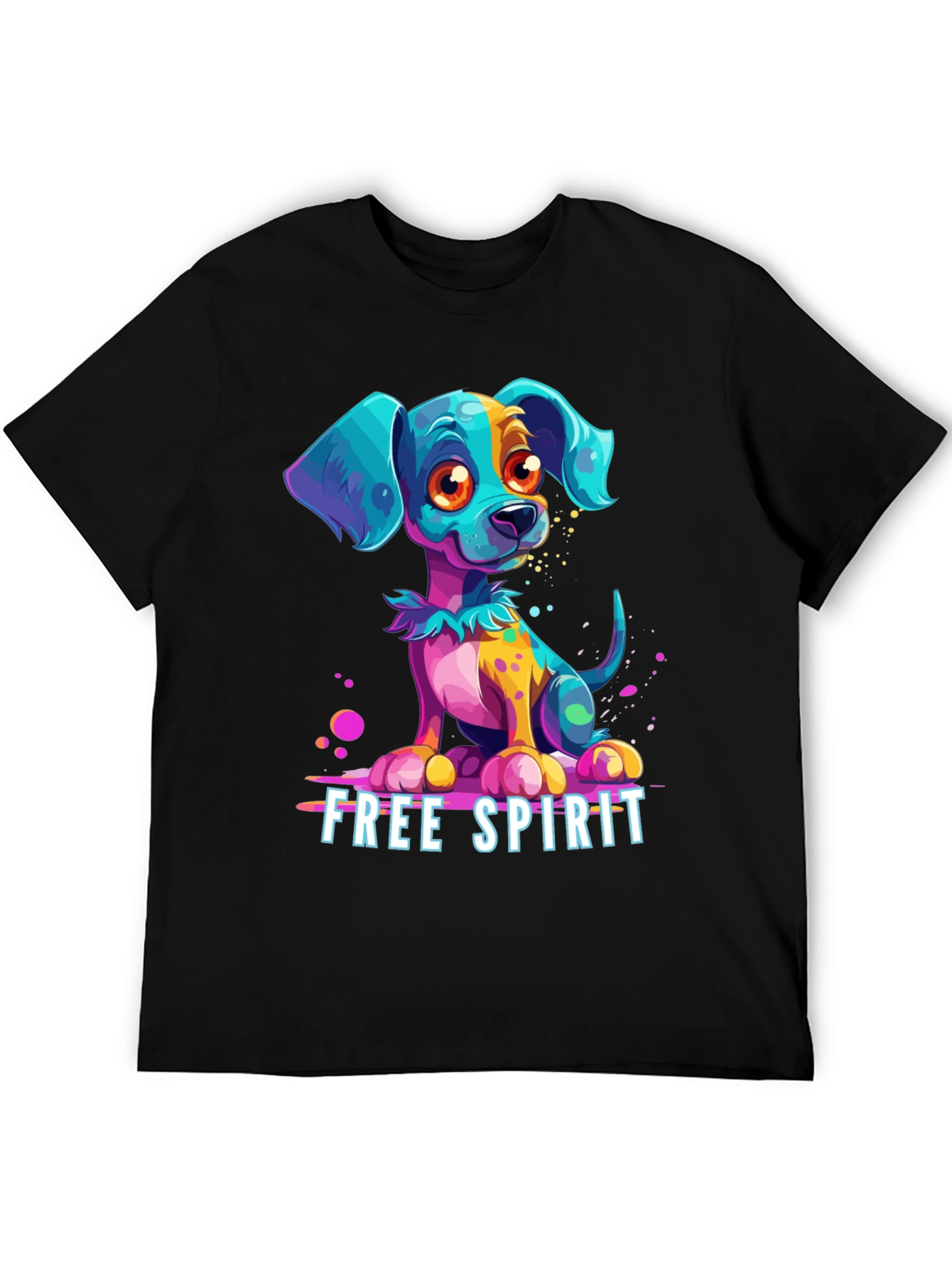 Black Free Spirit Dog Graphic Tee - Unique Colorful Puppy Design view 5