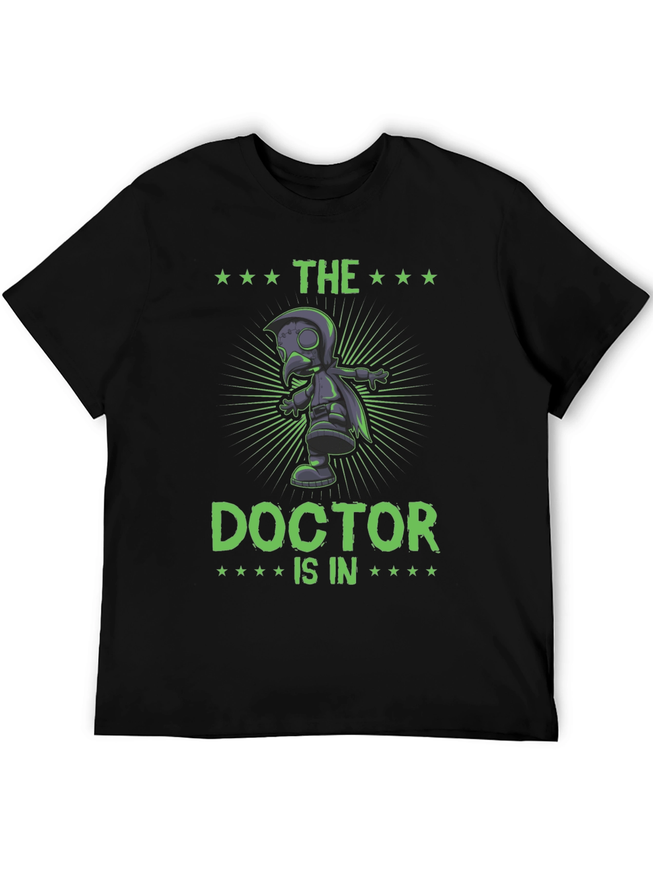 Black The Doctor Is In T-Shirt Plague Doctor Graphic Novelty Tee view 5