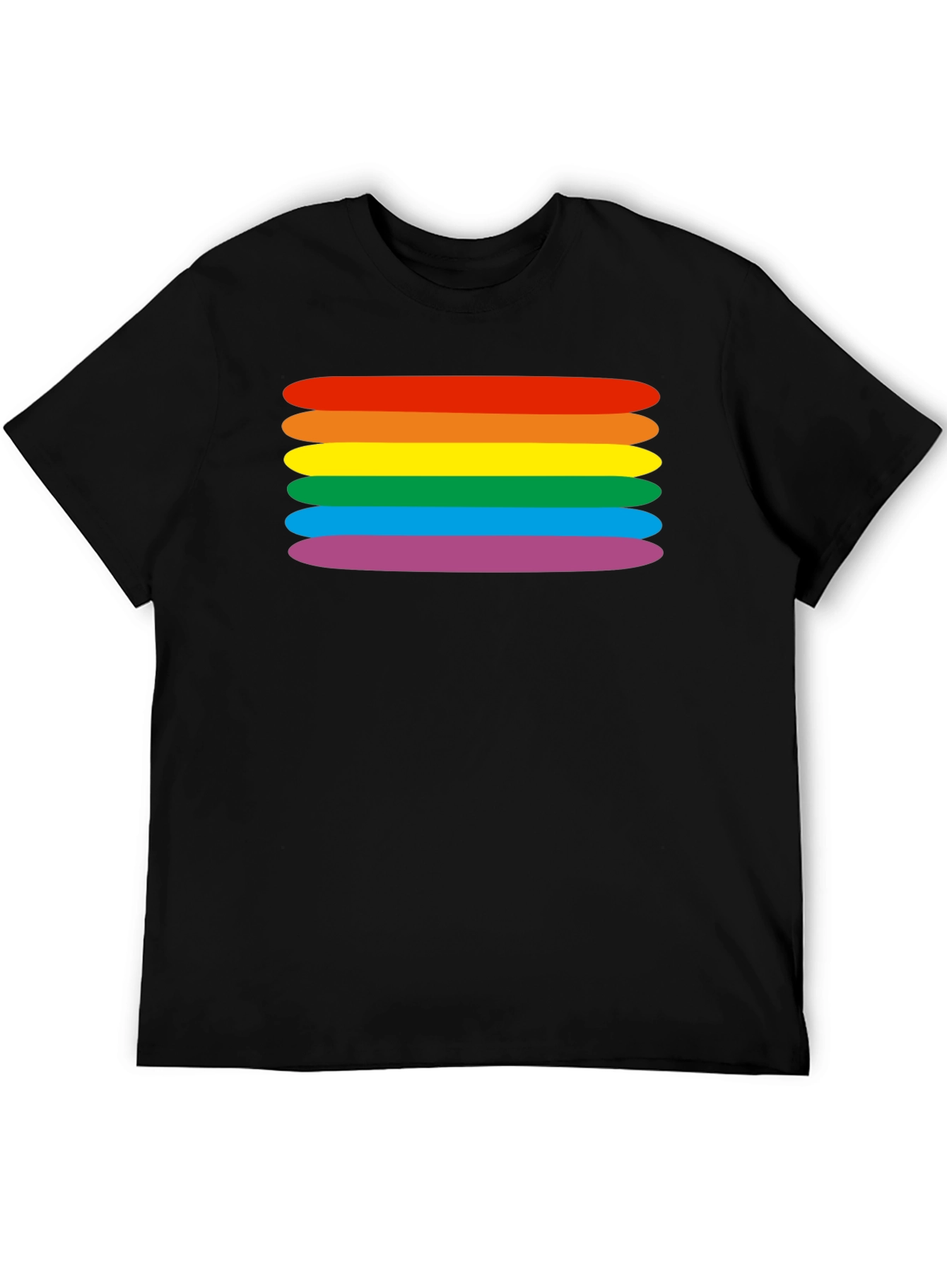 Black Rainbow Stripes Graphic Tee - Black Cotton Blend T-Shirt view 5