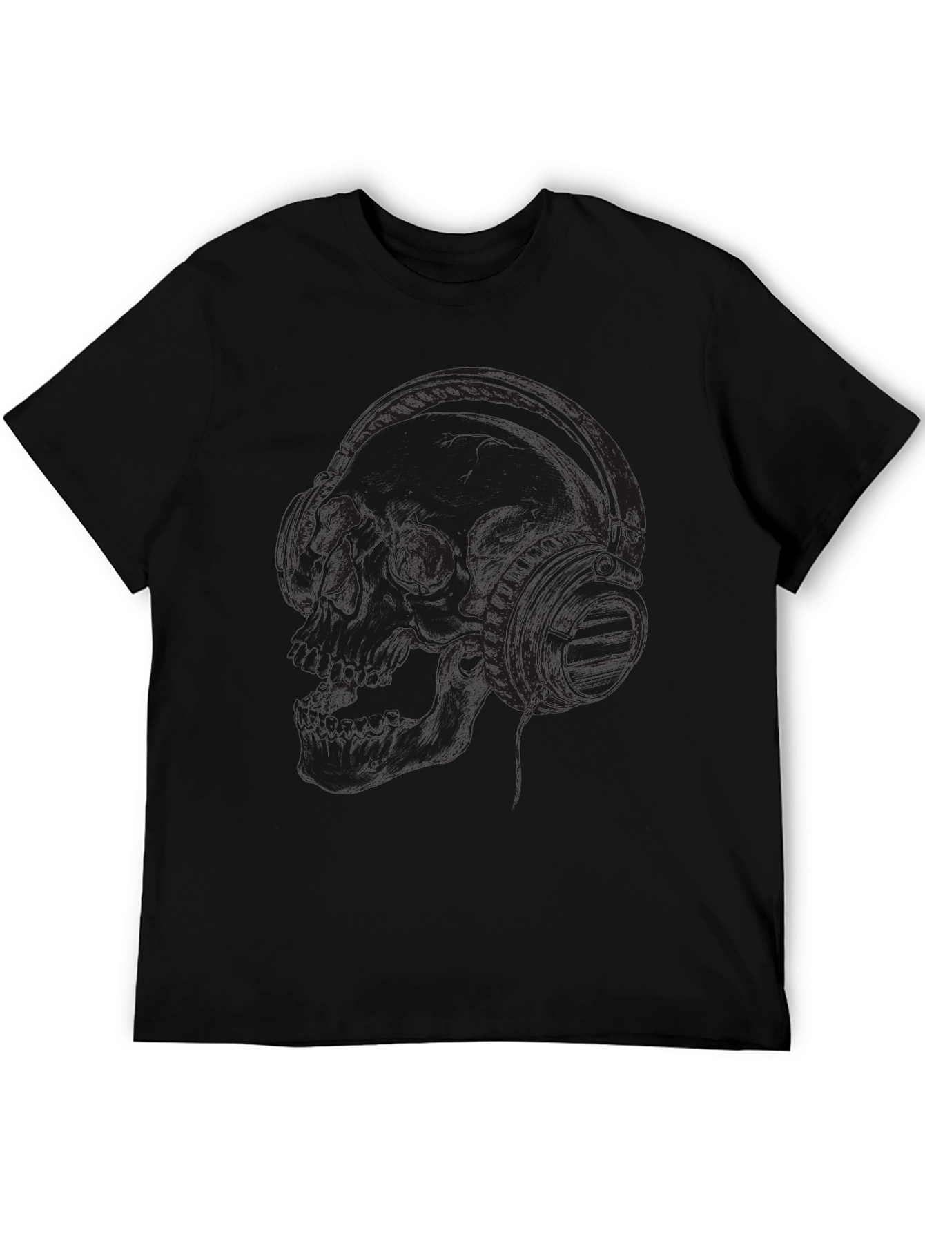 Black Skull and Headphones Graphic T-Shirt - Dark Style view 5
