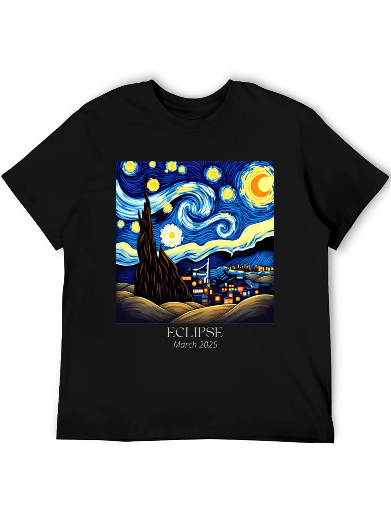 Black Starry Night Eclipse 2025 Graphic Tee view 5