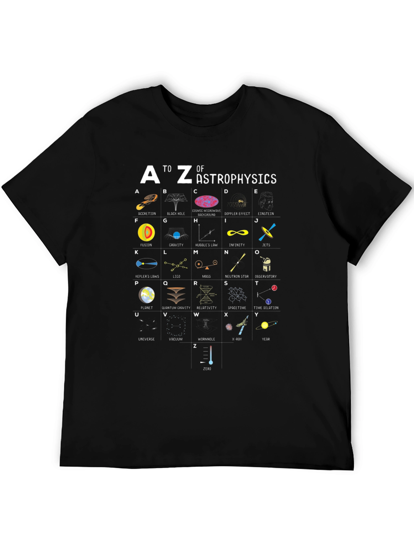 Black A to Z of Astrophysics T-Shirt - Science Tee view 5