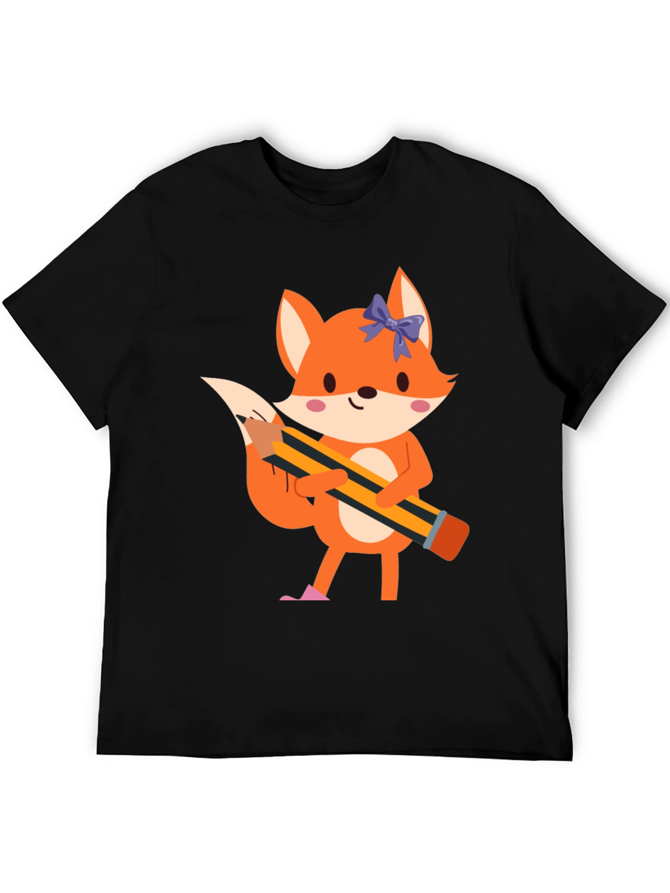 Black Fox with Pencil Graphic Tee - Black view 5