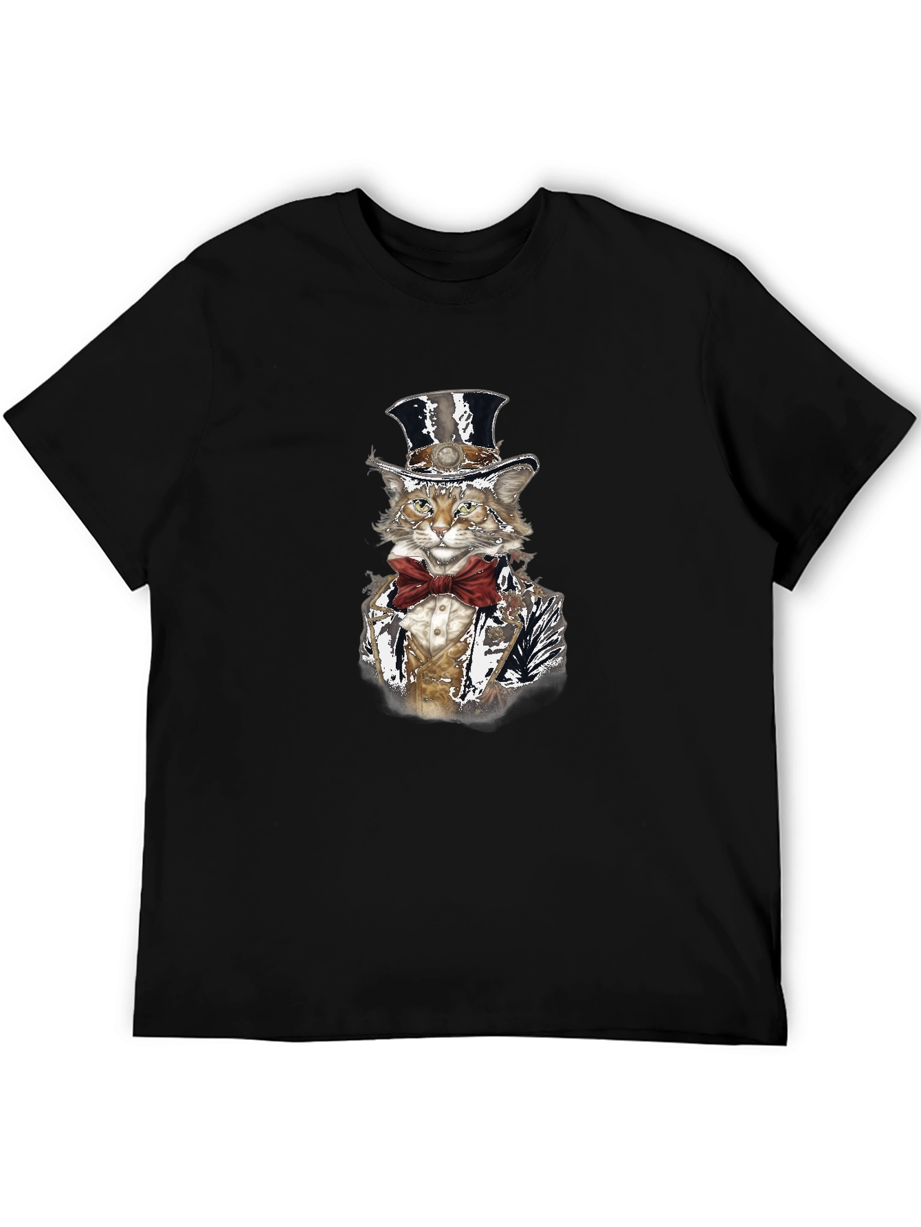 Black Gentleman Cat T-Shirt - Top Hat & Bowtie view 5