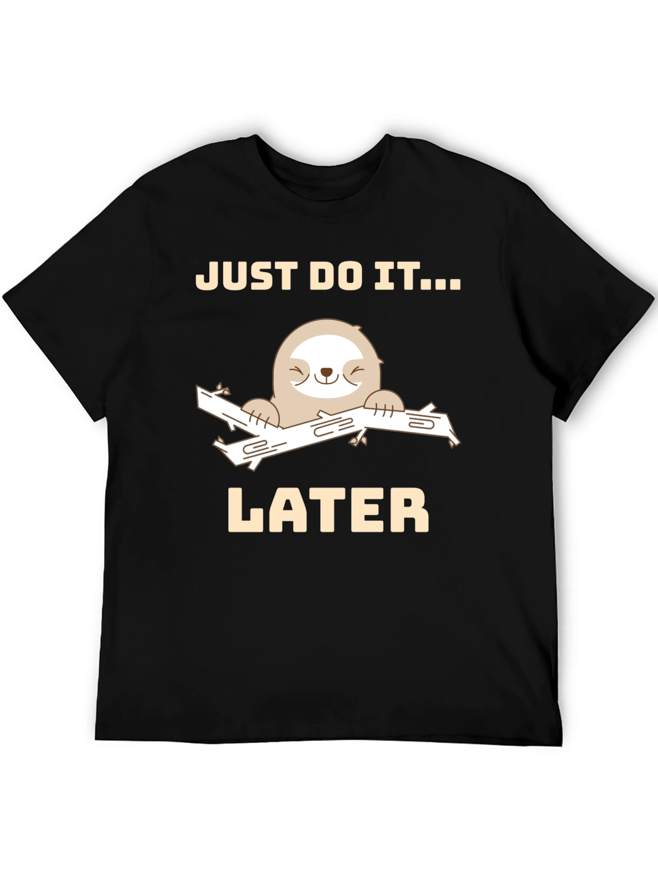 Black Just Do It Later Sloth Graphic Tee - Funny Relaxed T-Shirt view 5