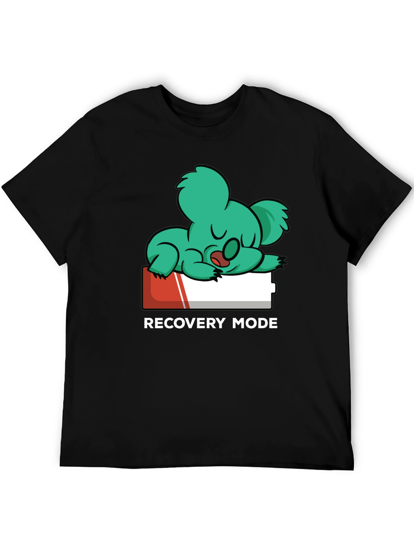 Black Recovery Mode T-Shirt: Sleepy Koala on Low Battery view 5