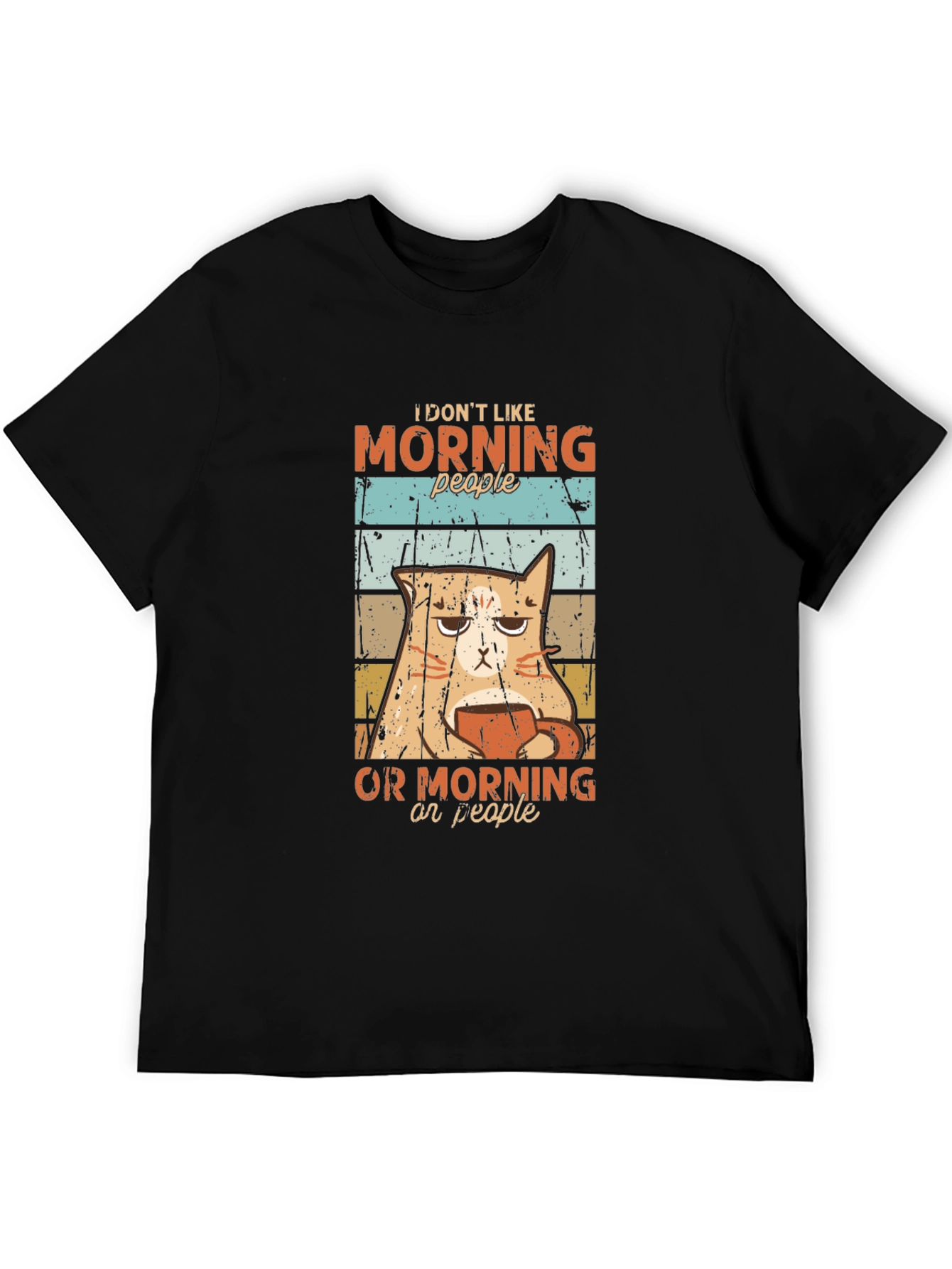 Black Funny Cat Morning People Graphic T-Shirt view 5