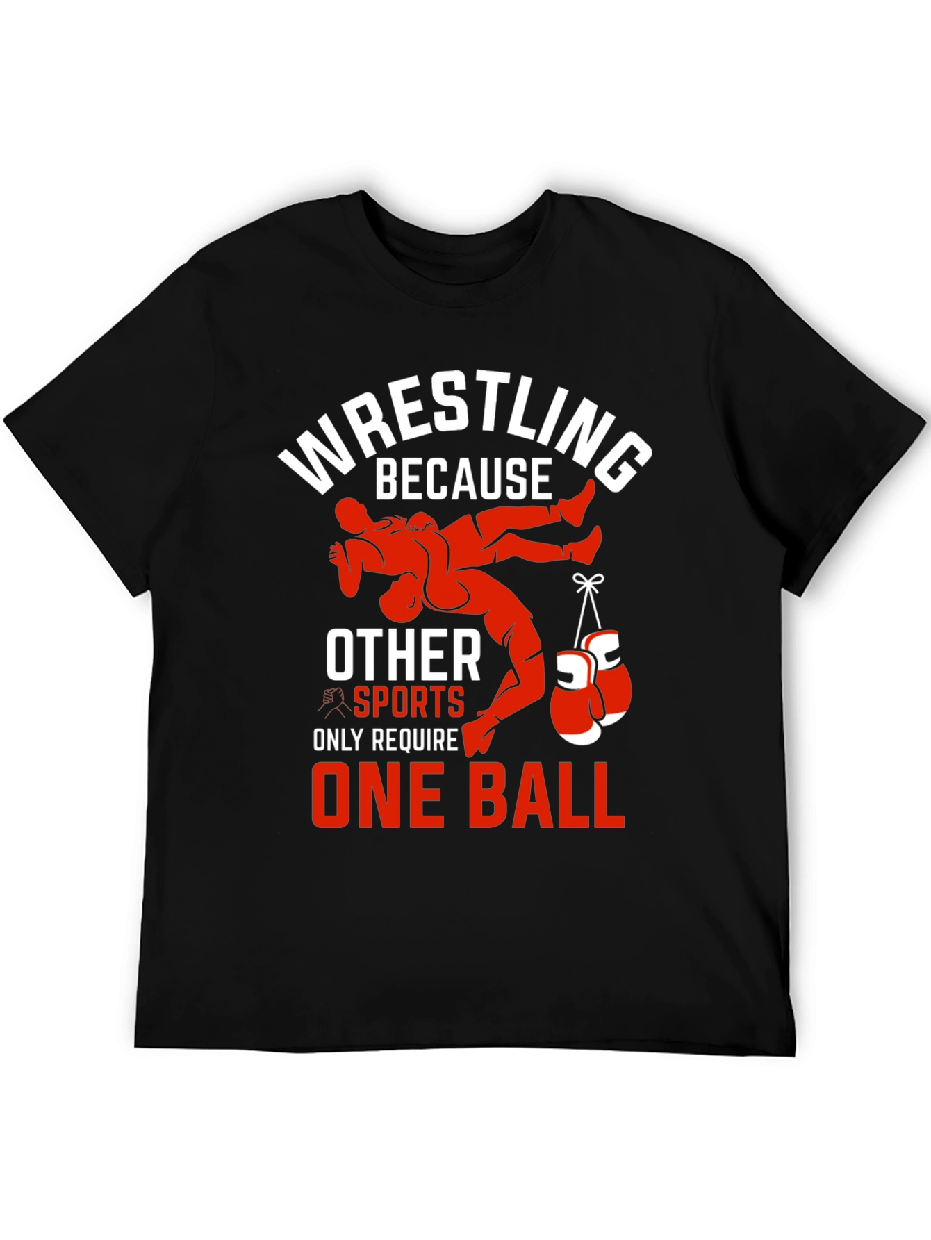 Black Wrestling T-Shirt - One Ball Funny Tee view 5