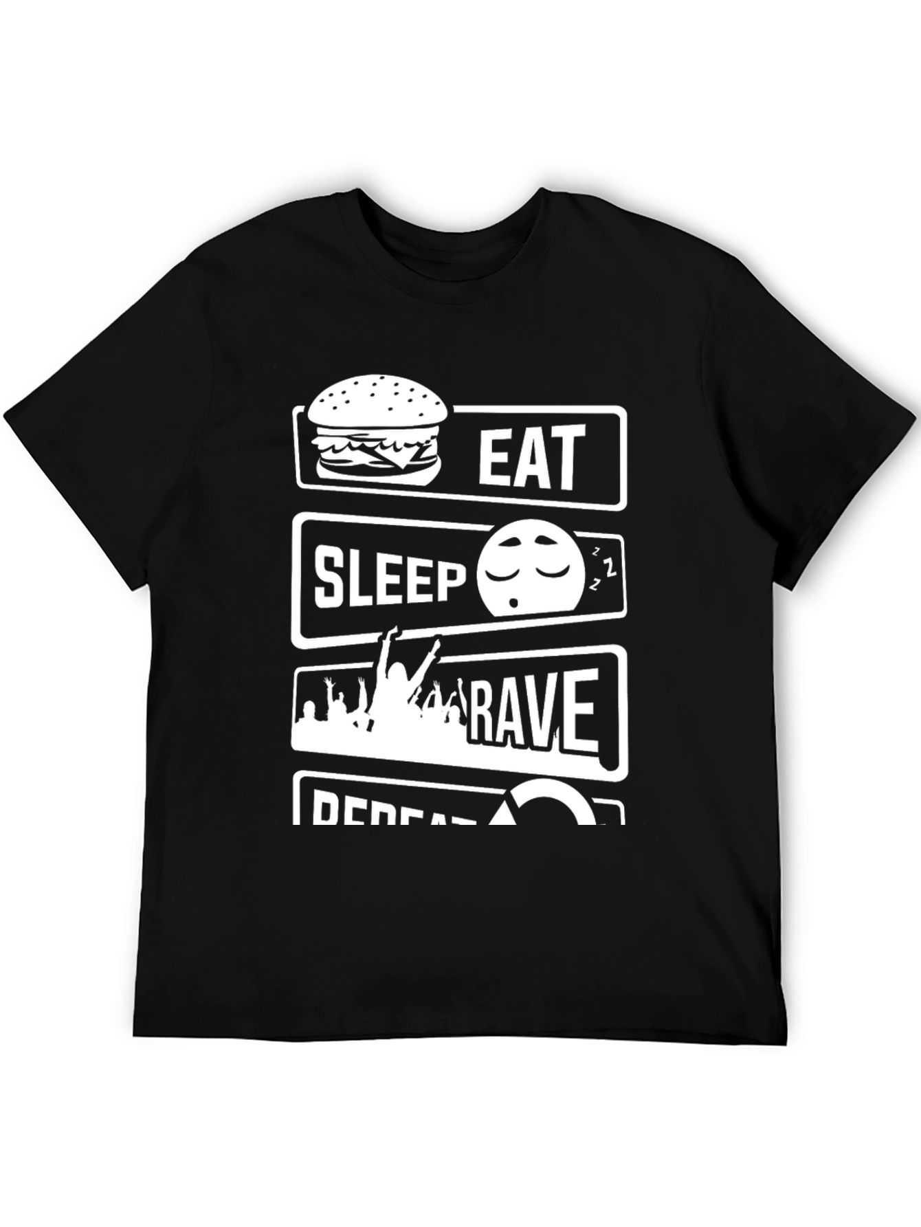 Black Eat Sleep Rave Repeat Black Graphic Tee view 5