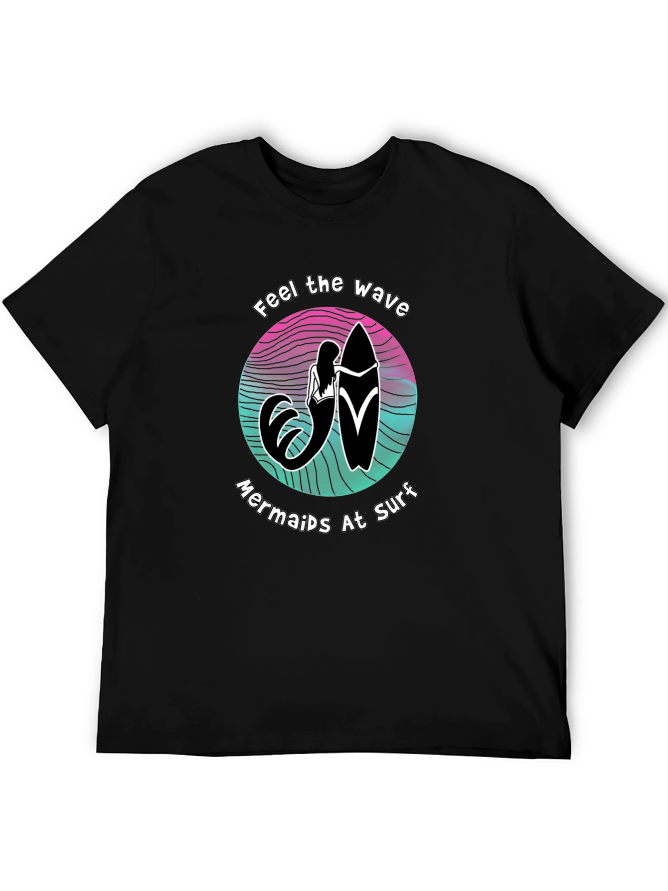 Black Mermaids at Surf T-Shirt - Feel the Wave Graphic Tee view 5
