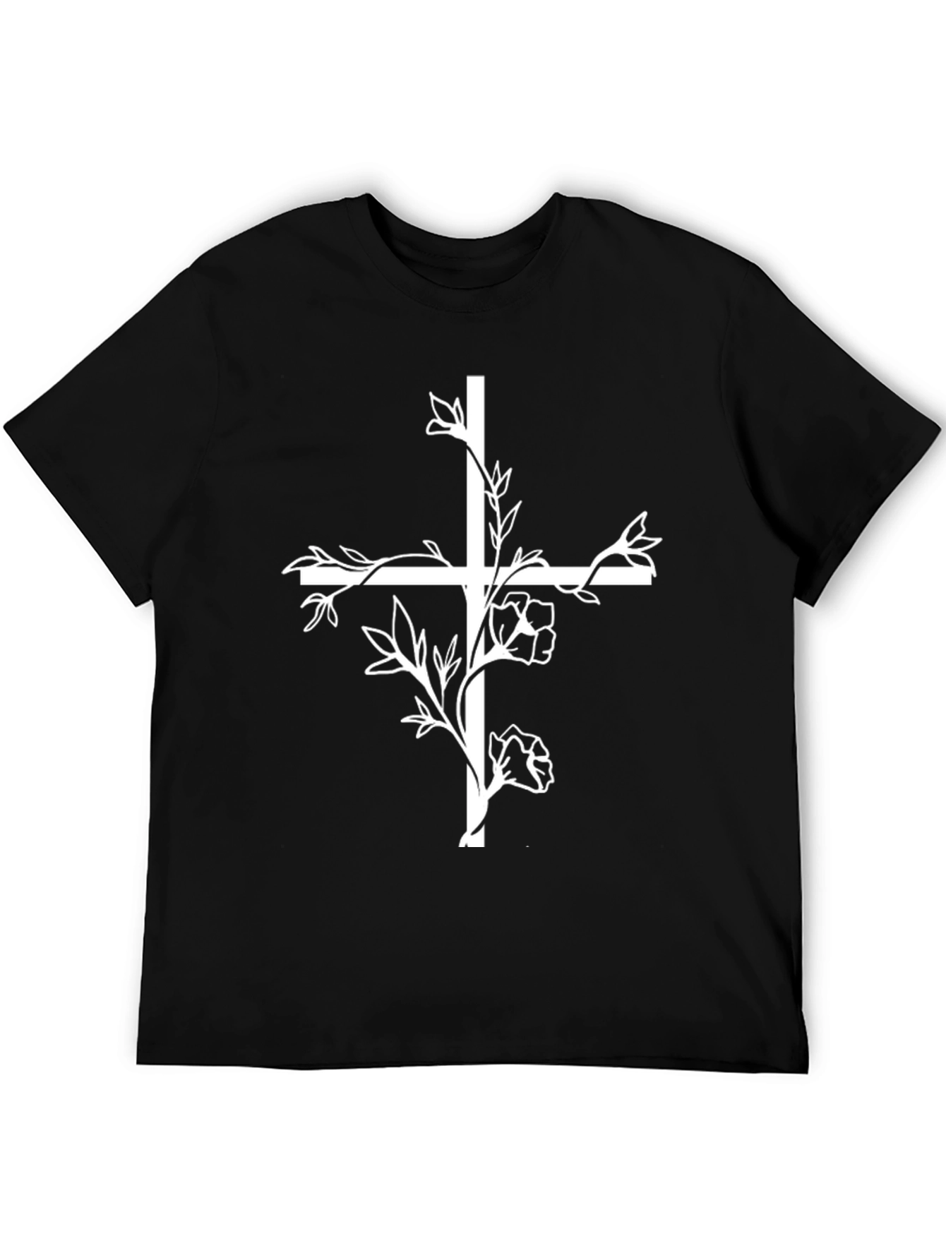 Black Floral Cross Graphic Black T-Shirt view 5