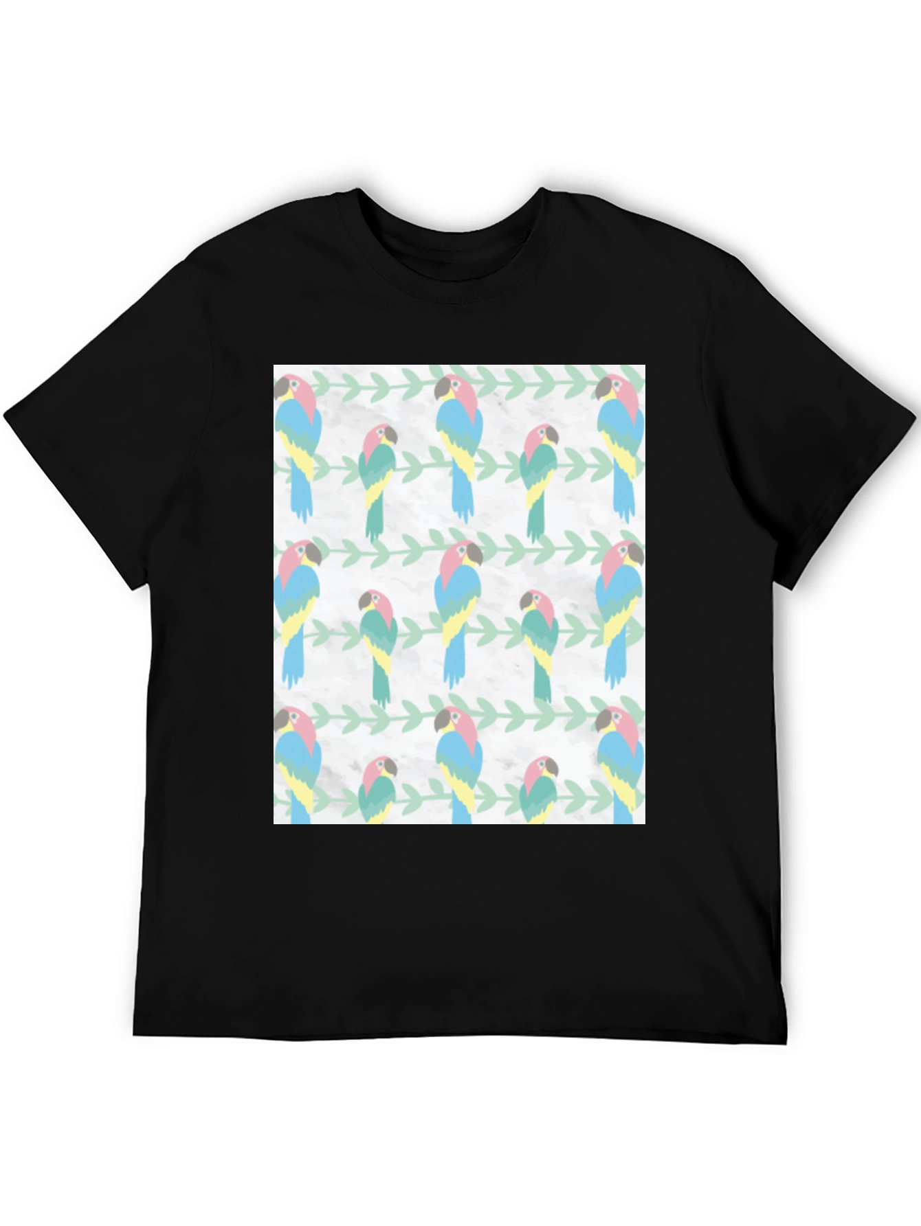 Black Parrot Pattern Black T-Shirt view 5