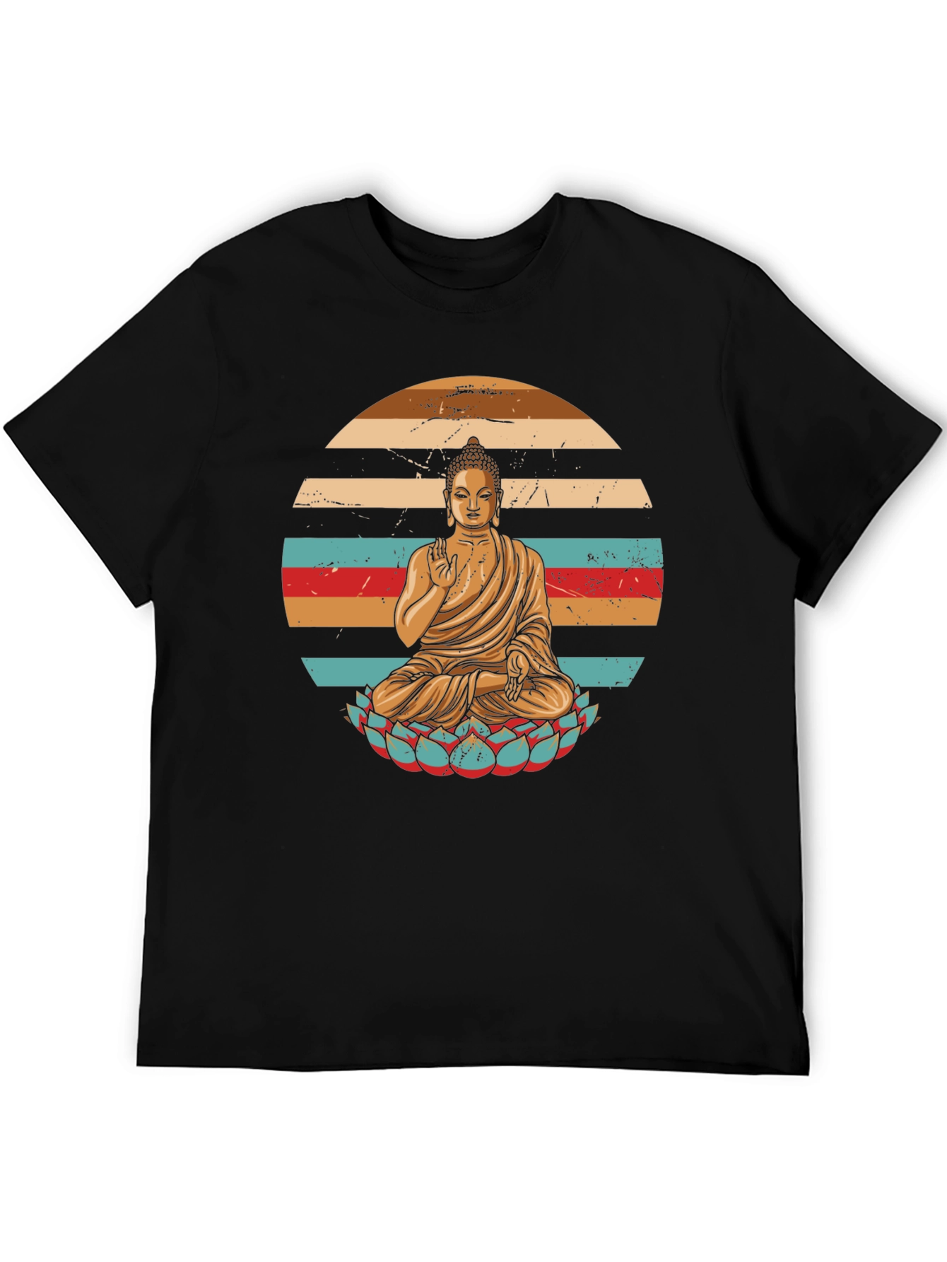 Black Retro Buddha Graphic T-Shirt view 5