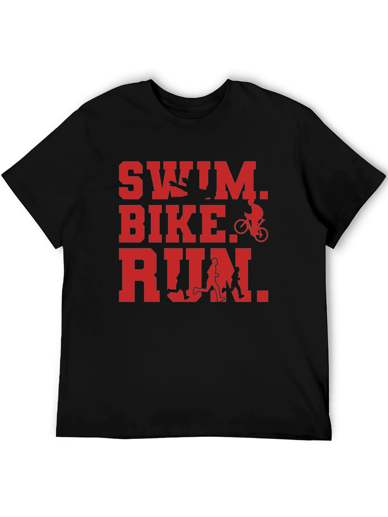 Black Swim Bike Run Triathlon T-Shirt - Black view 5