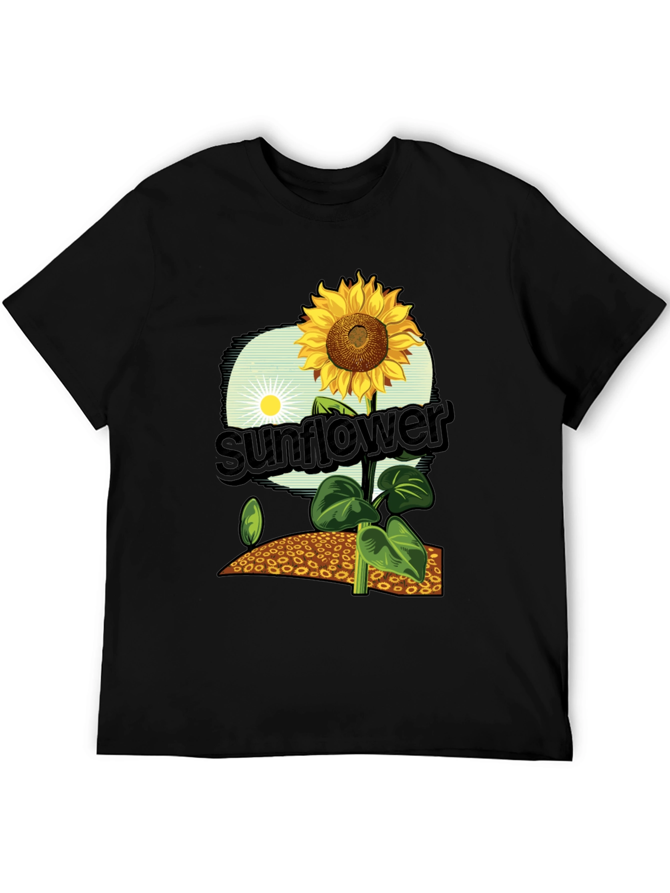 Black Sunflower Graphic Print T-Shirt - Black Cotton Tee view 5
