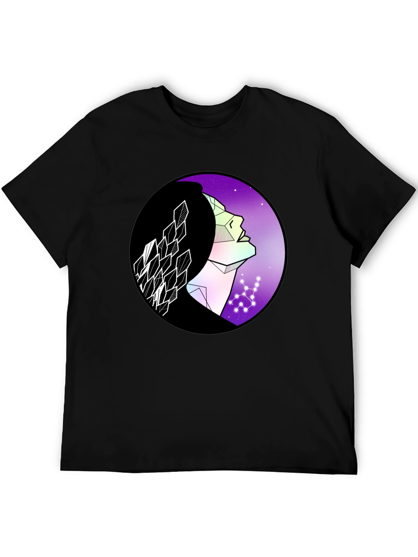Black Geometric Woman Graphic Tee - Cosmic Vibes view 5