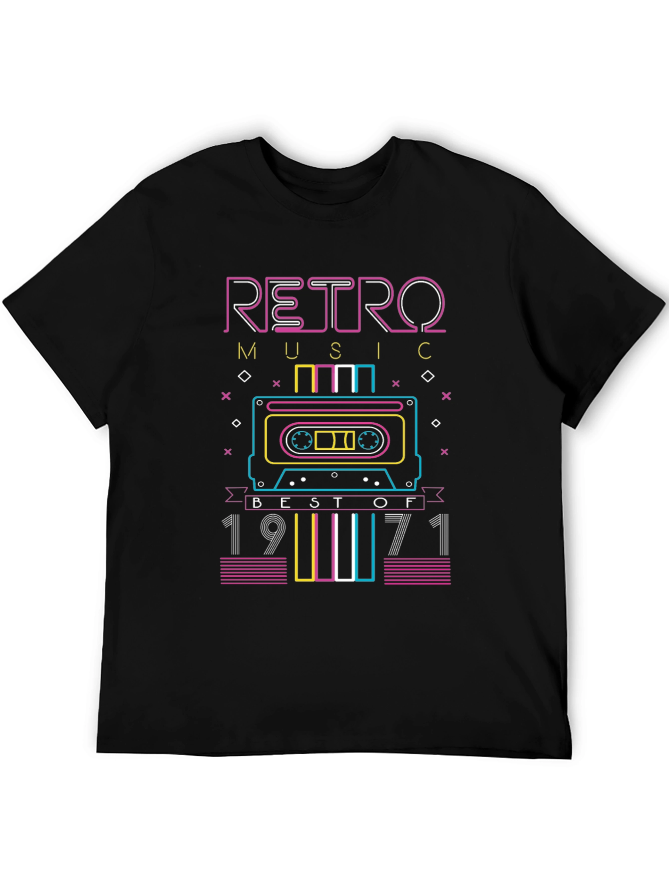 Black Retro Music 1971 Cassette Tape Graphic T-Shirt view 5
