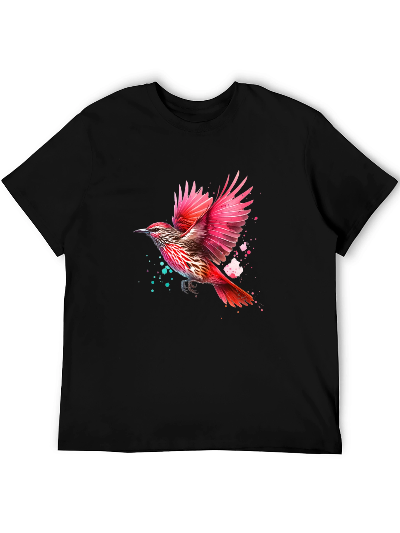 Black Vibrant Bird Print Black T-Shirt view 5