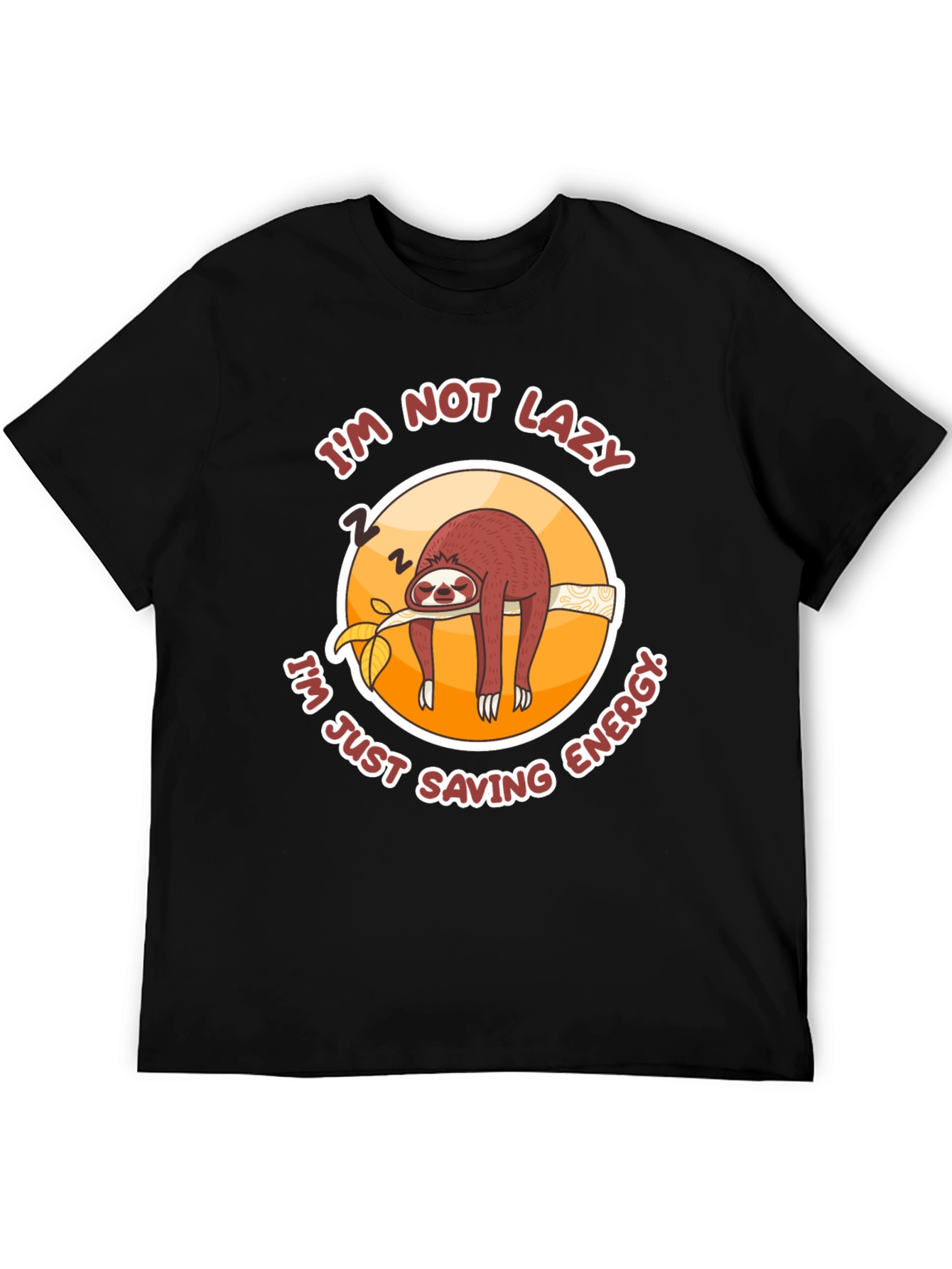 Black Funny Sloth T-Shirt: I'm Not Lazy, Saving Energy! view 5