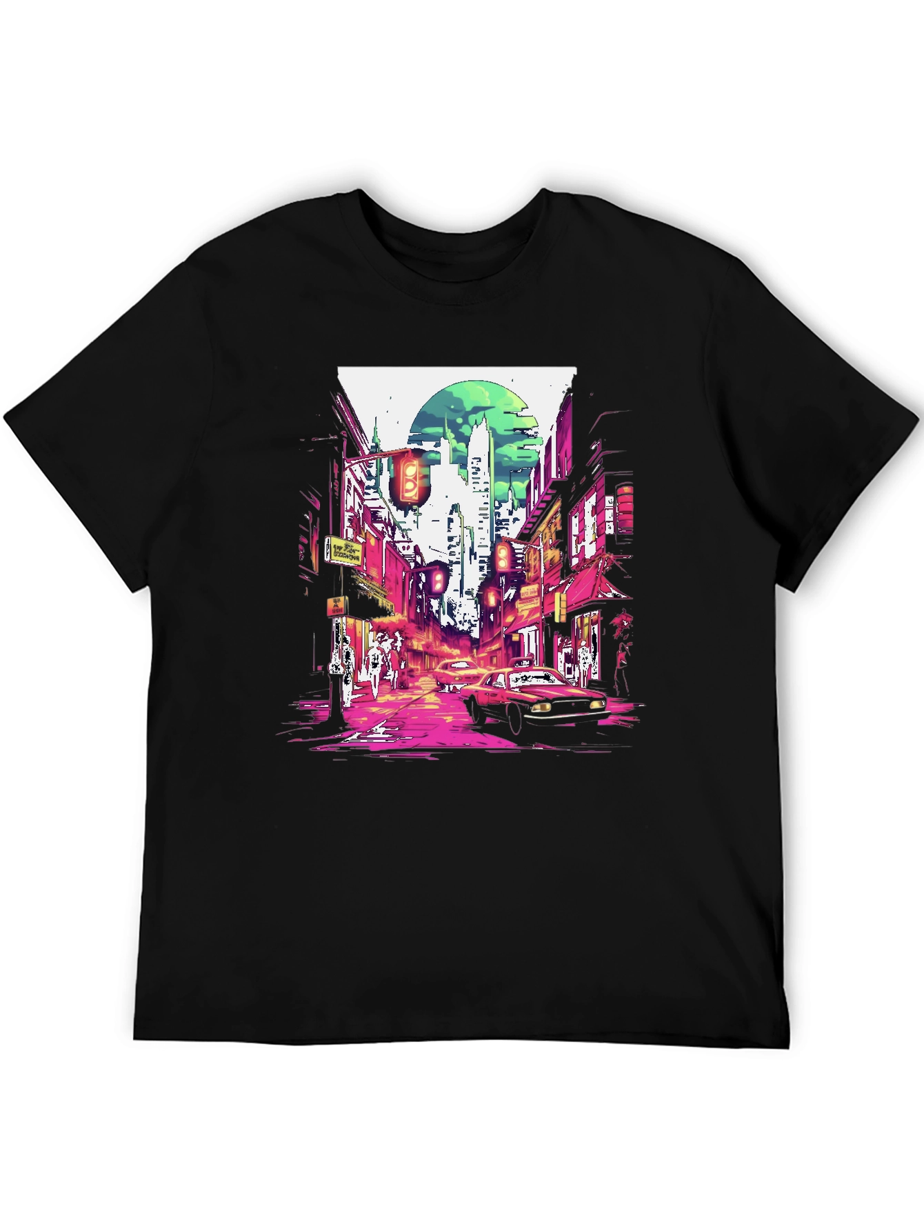 Black Retro Cityscape T-Shirt - Stylish Urban Design view 5