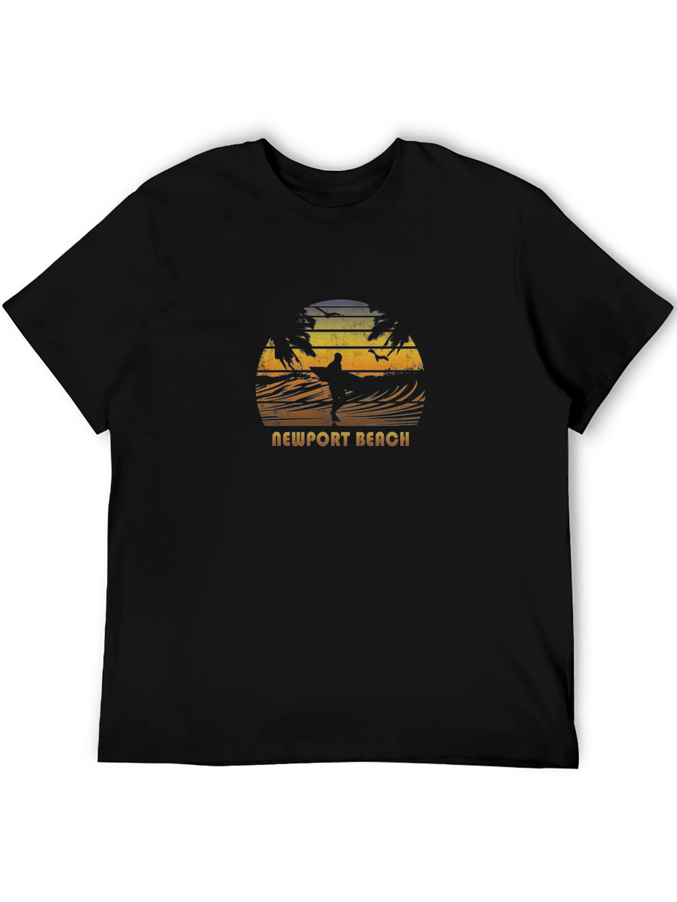Black Newport Beach Surfer Silhouette T-Shirt view 5