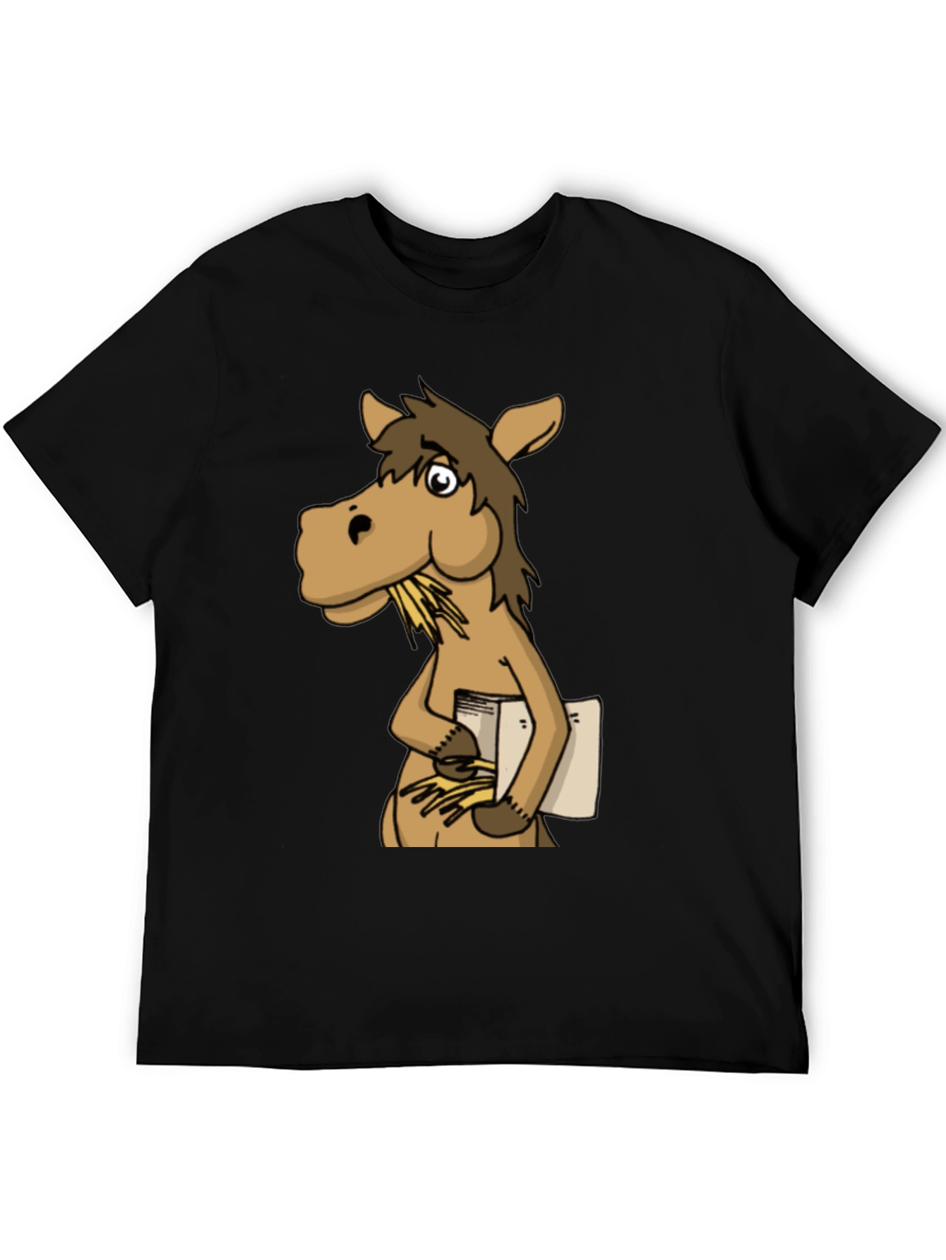 Black Funny Horse Reading Book Graphic T-Shirt view 5