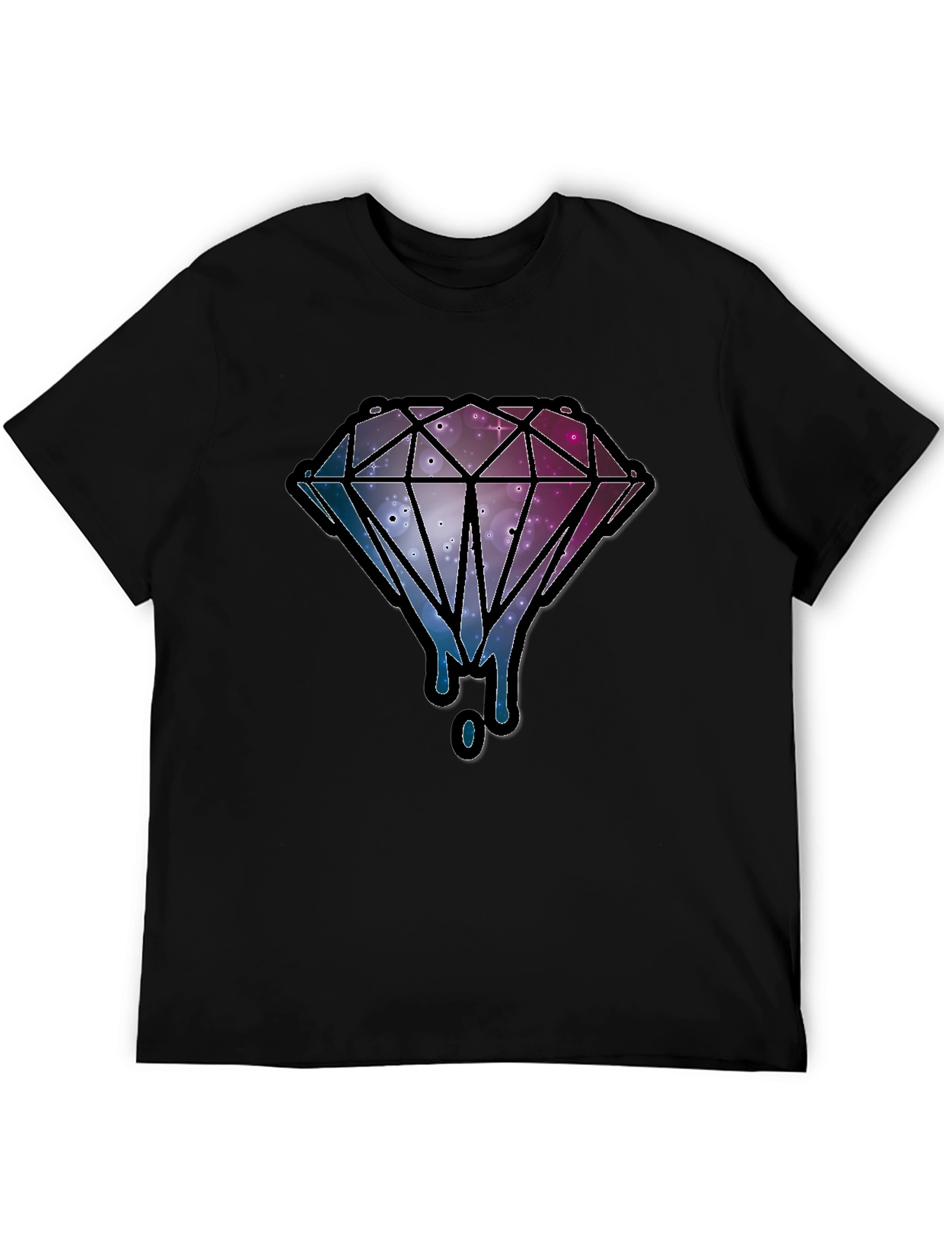 Black Galaxy Diamond Dripping Graphic Black T-Shirt view 5