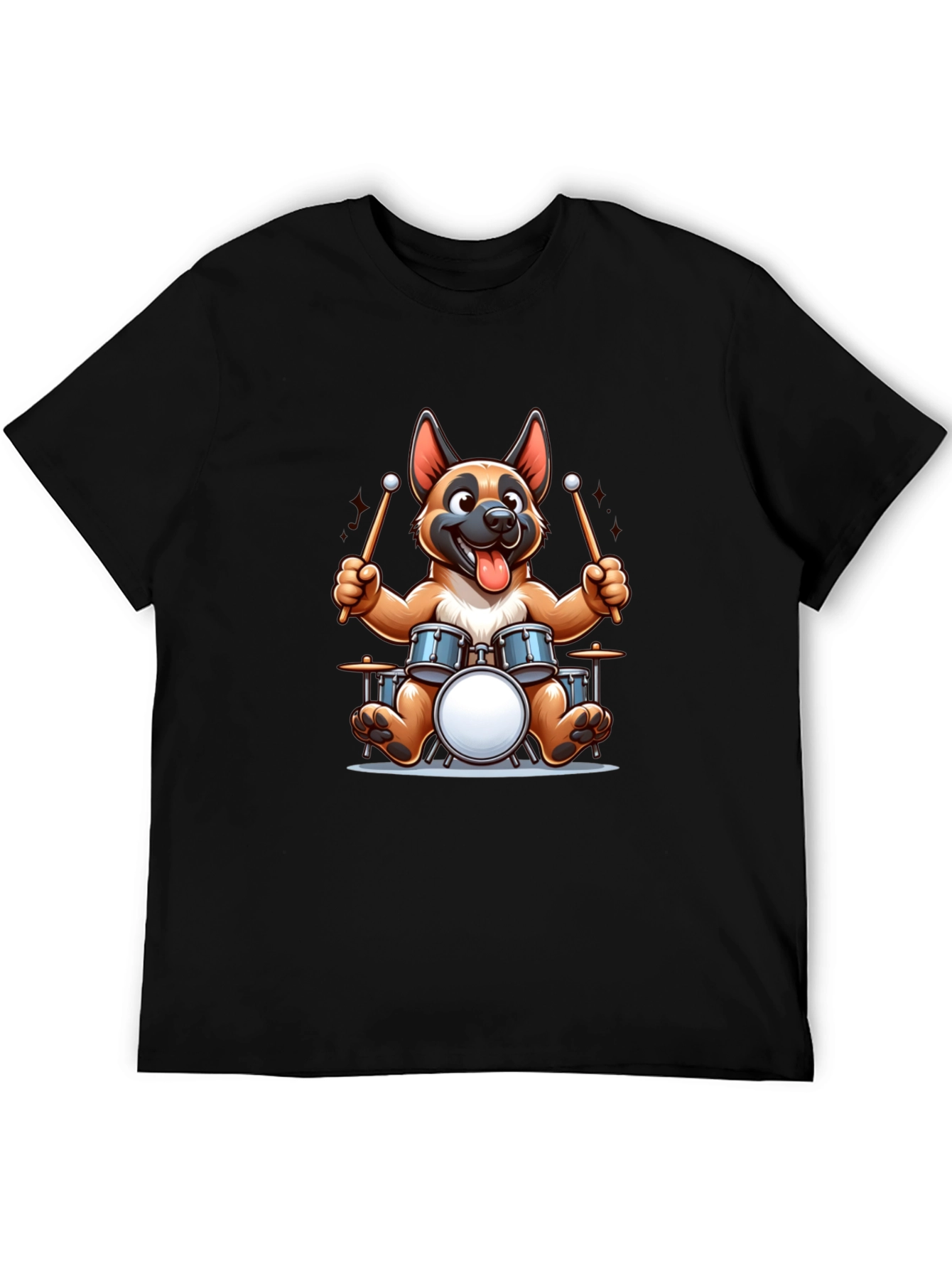 Black Dog Drummer T-Shirt - Rocking Canine Tee view 5
